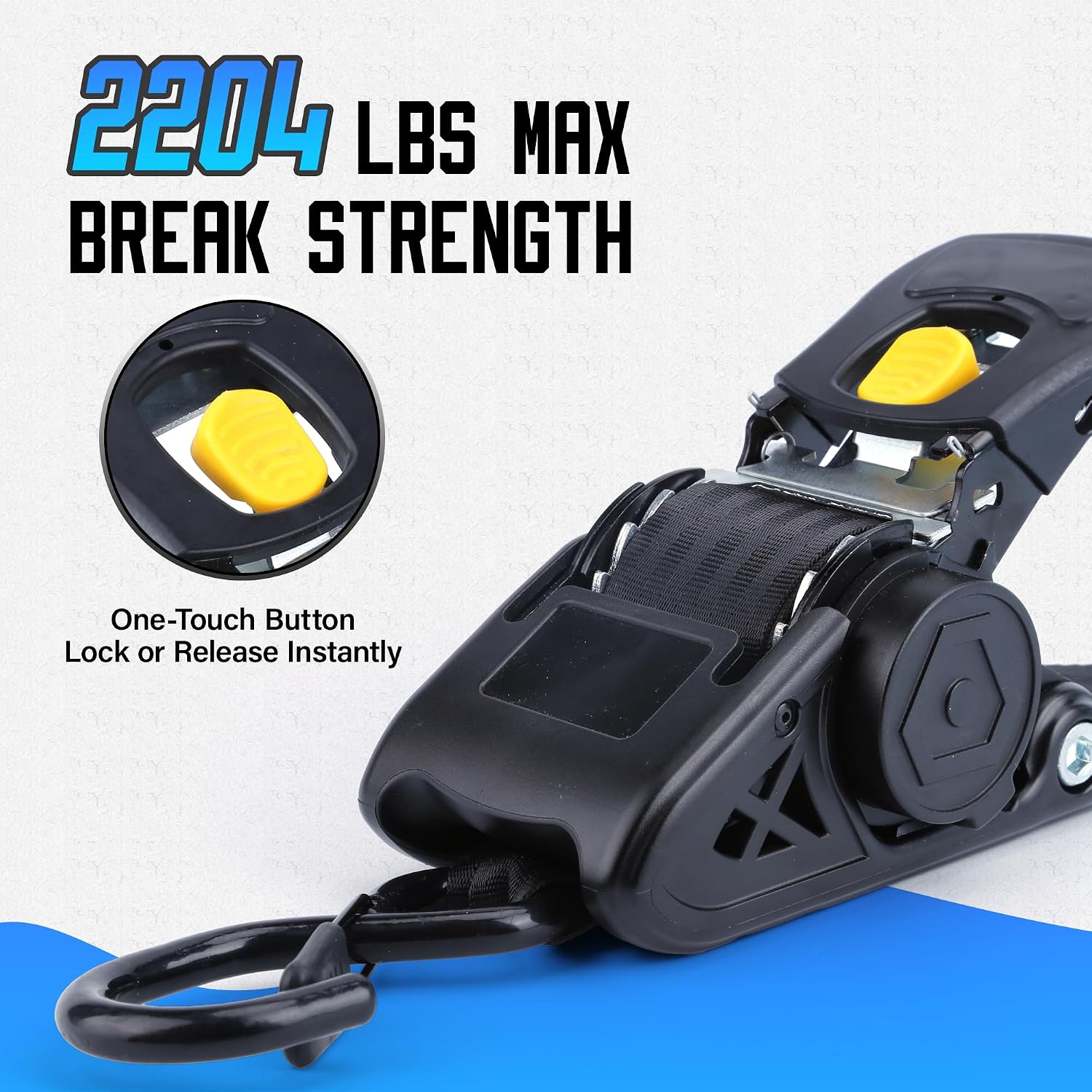 Retractable Ratchet Straps, 2'' x 10FT Self Retracting Ratchet Straps Heavy Duty with Soft Loops, 2204lb Break Strength Auto Tie Down Straps Easy Retract for Motorcycle, Truck, Cargo, 2 Pack