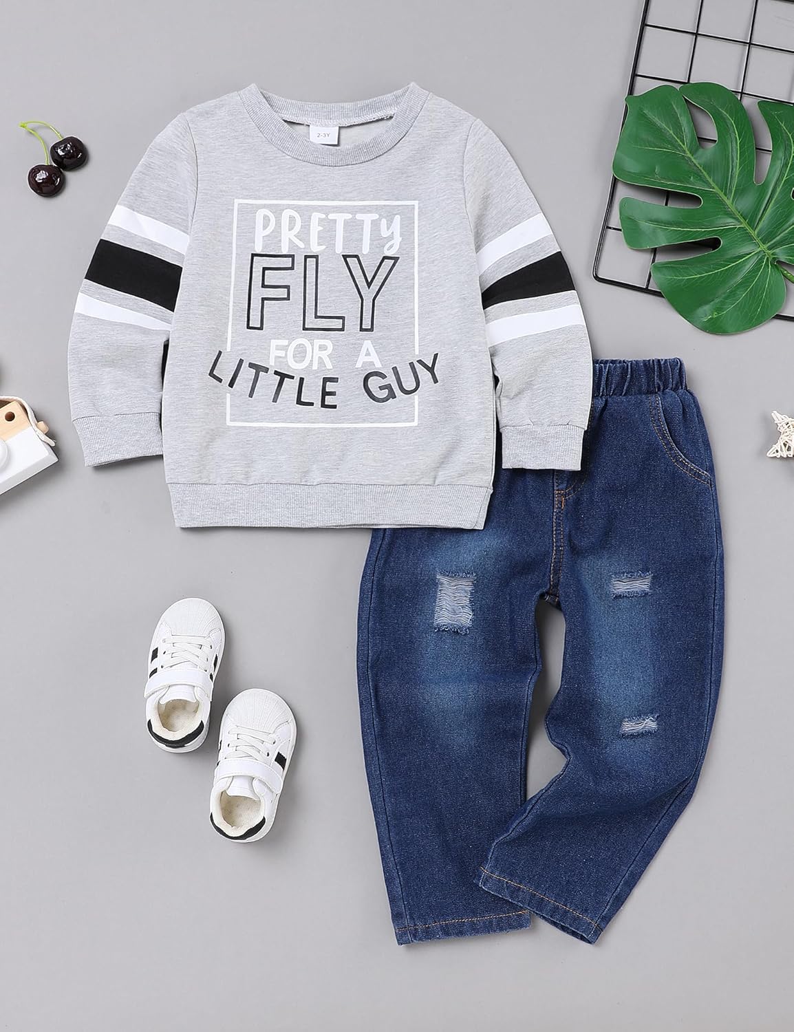 oklady Toddler Boy Clothes Colorblock Long Sleeve Letter Sweatshirts Top and Ripped Jeans Pants Boys Fall Winter Outfits 2-6T - Image 7