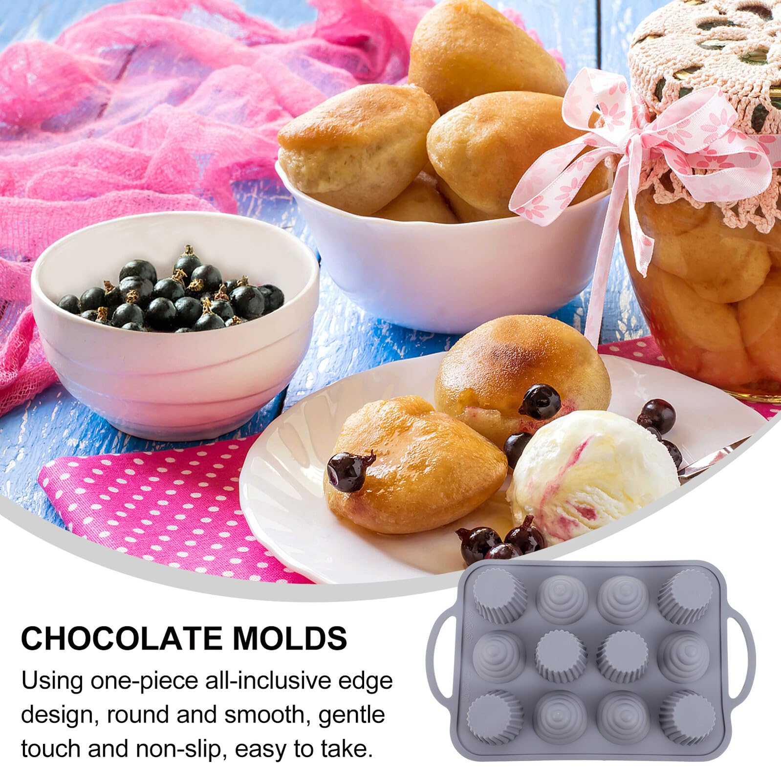Molde de Silicona para Pasteles de 12 Cavidades Redondo | Mango Antideslizante, Diseño Integral Pieza, Tacto Suave y Resistente al Calor