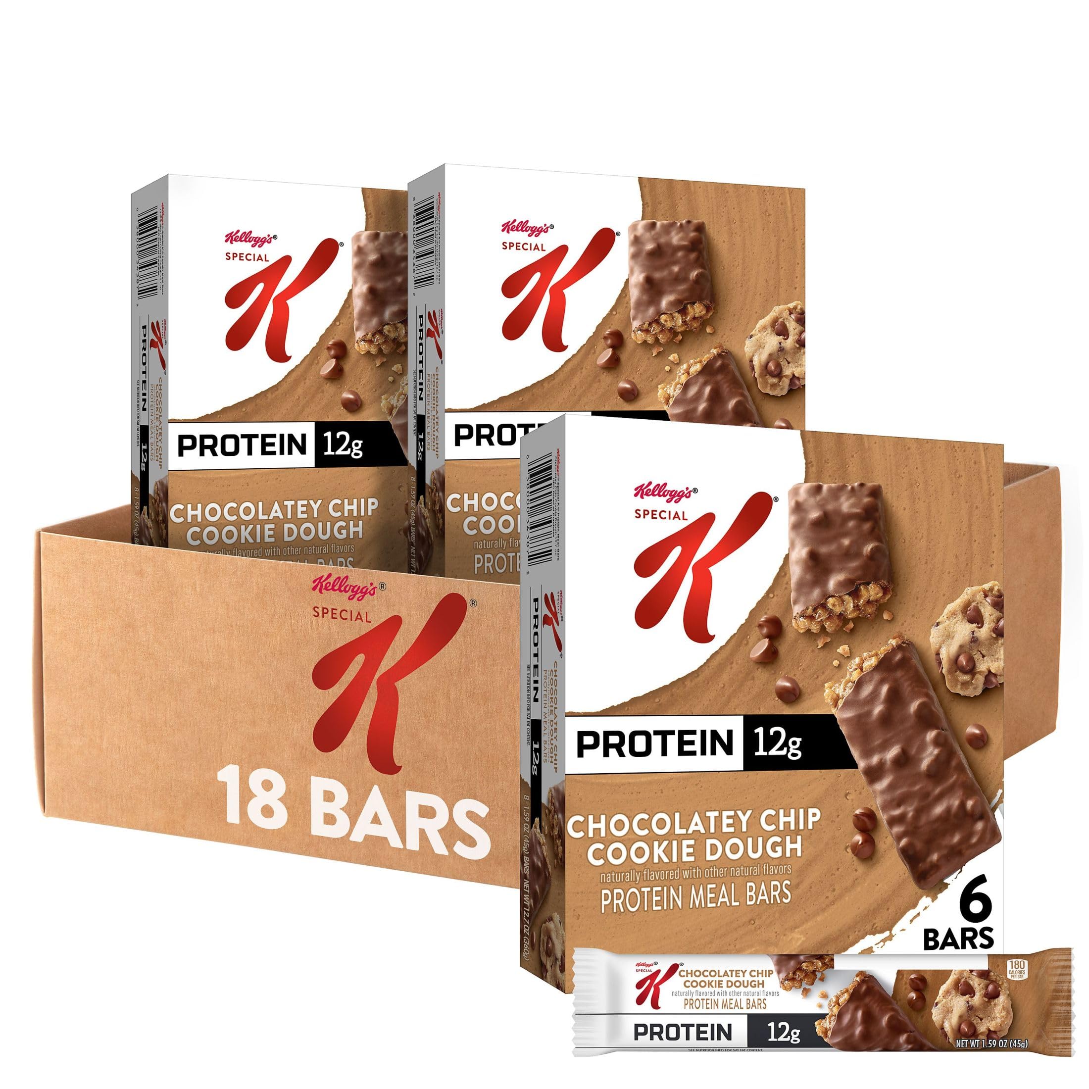Kellogg's Special K Protein Mahlzeitenriegel, Mahlzeitersatz, Protein-Snacks, Chocolatey Chip Cookie Dough (3 Boxen, 18 Riegel)