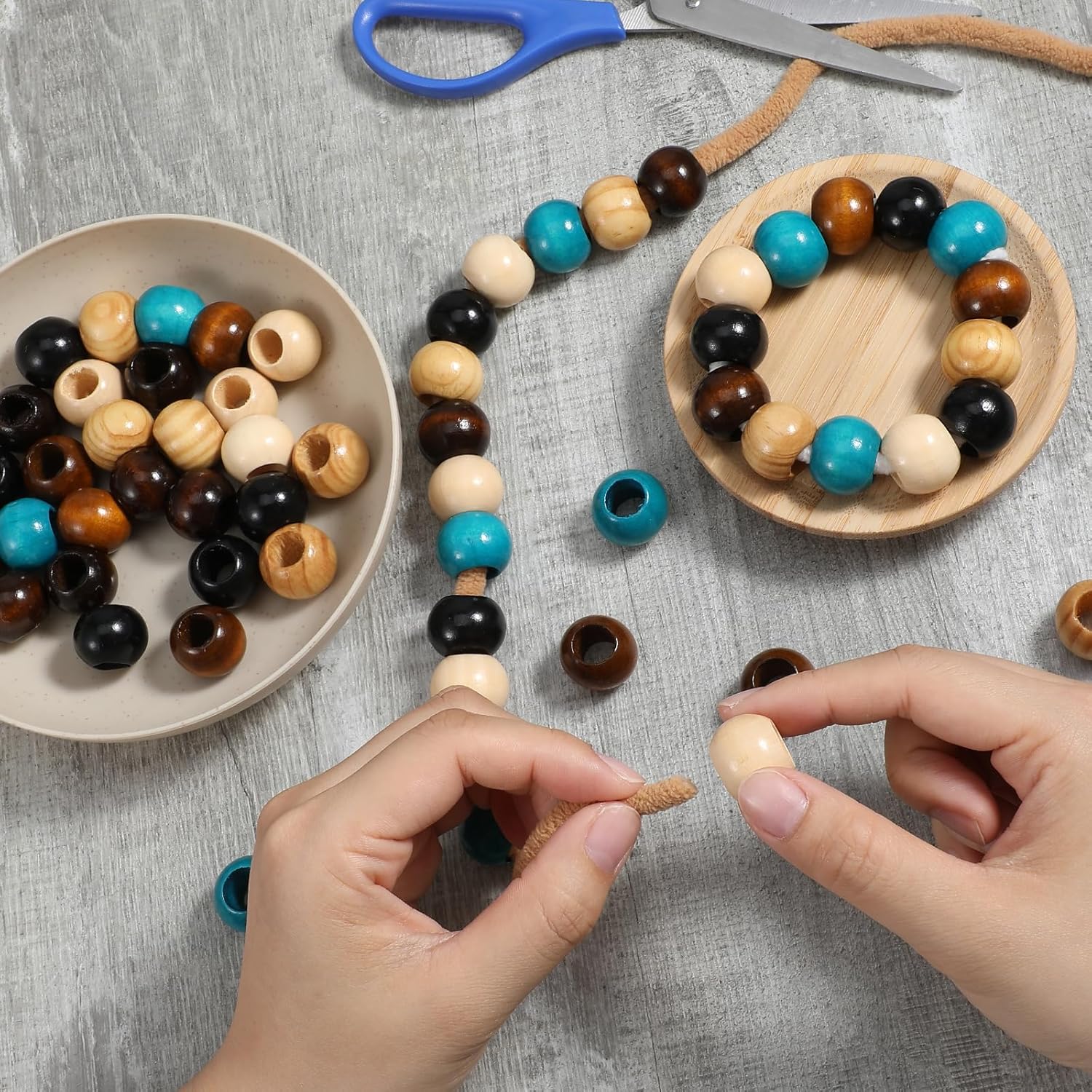 60 Pack Wooden Beads for Crafts, Large Hole Wooden Spacer Beads 20mm Decorative Hair Bead for Braid Vintage Round Bead for DIY Craft Handmade - Image 7