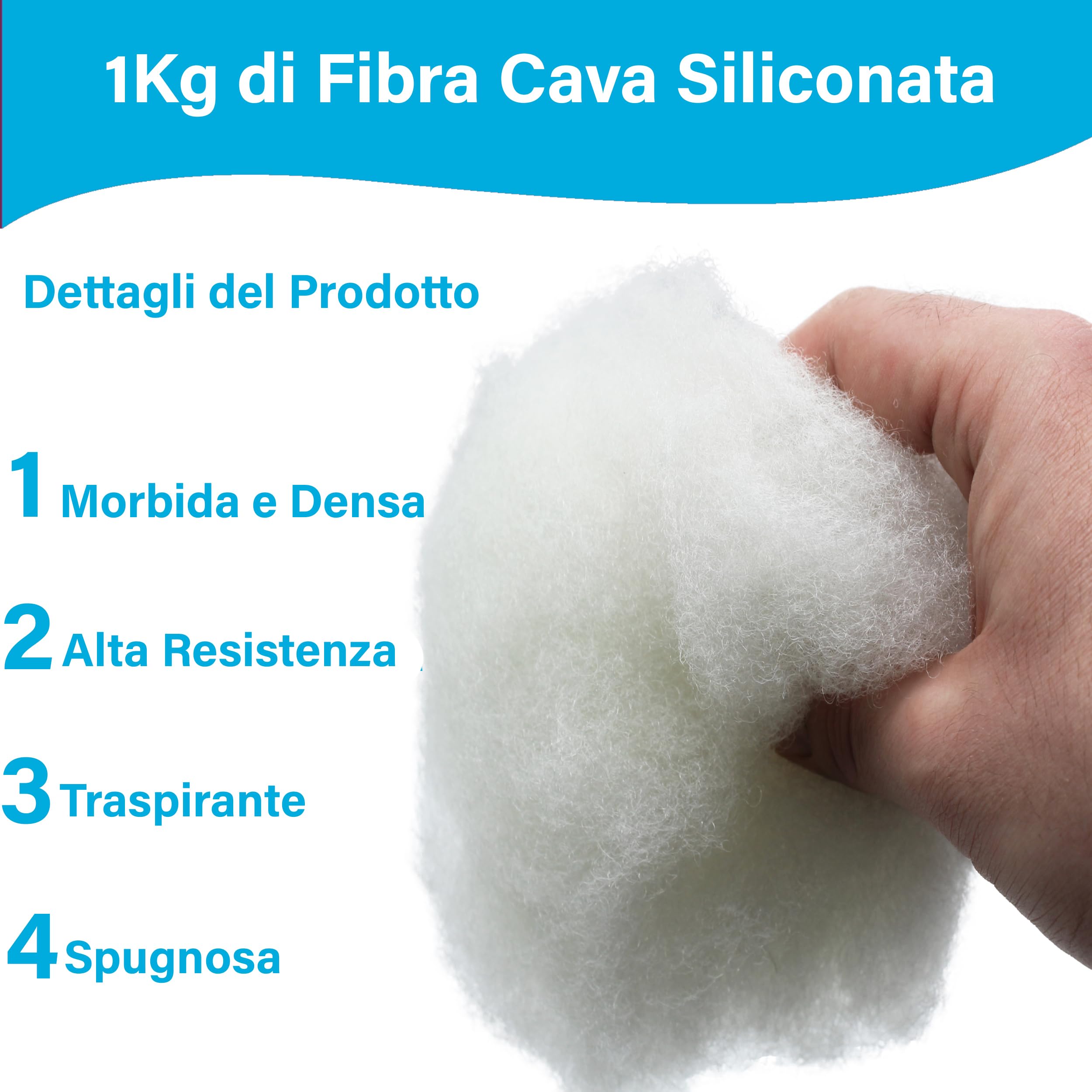Ovatta per imbottitura 100% poliestere, fibra cava siliconata morbida e densa. Ideale per cuscini, imbottitura amigurumi, ovatta per bomboniere, peluche e fai da te (1 kg)