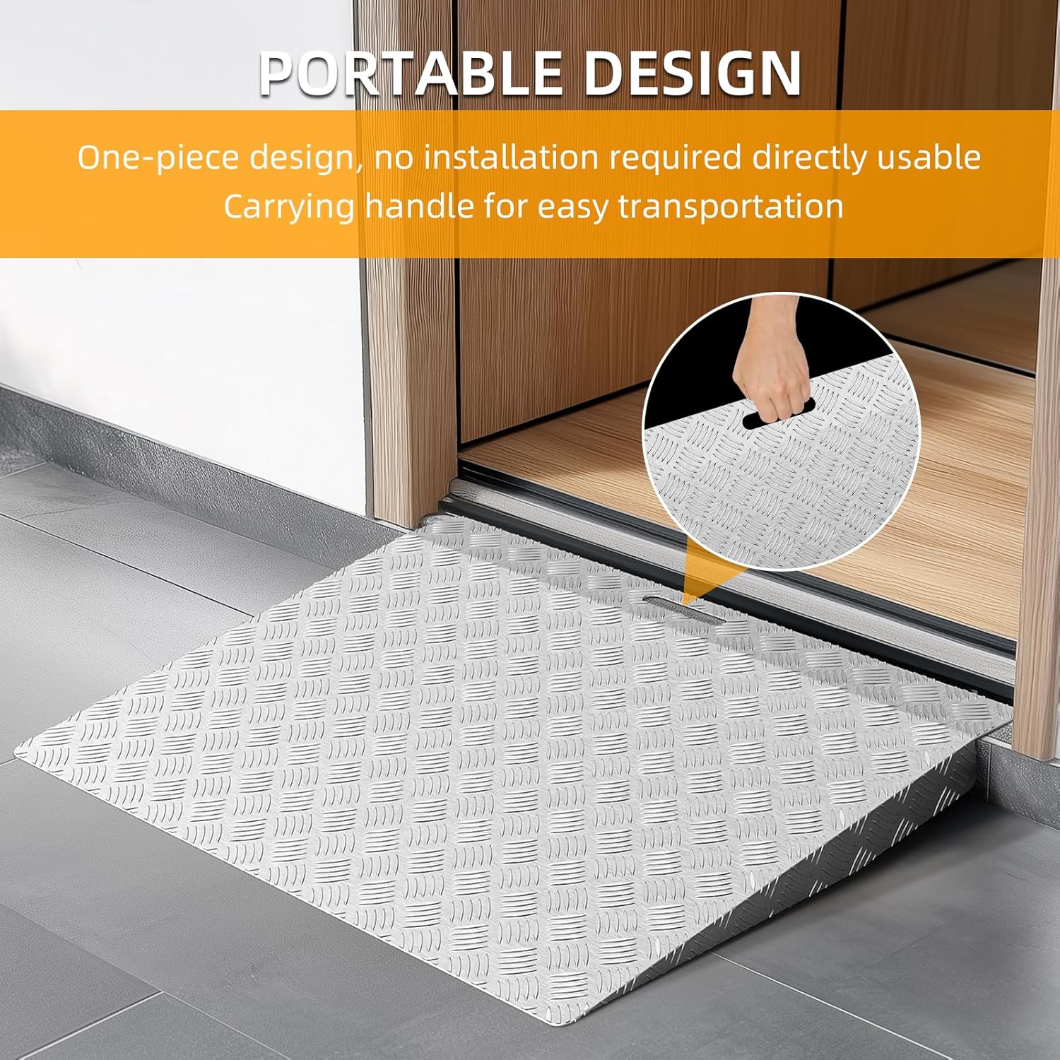 gardhom Threshold Ramps for Doorways 2-4" Rise Aluminum One-Piece Portable Door Ramp for Wheelchairs for Home Steps Entry Ramp for Doorways for Scooters, Power Chairs, Walkers, 550LBS Load Capacity