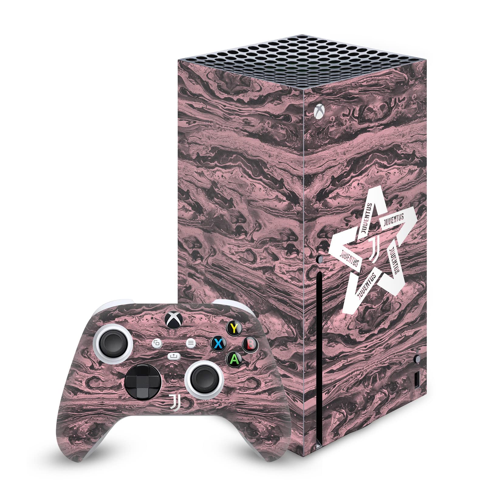Head Case Designs Licenza Ufficiale Juventus Football Club Nero e Fucsia Logo Marmoreo Arte Vinile Sticker Gaming Pelle Adesivo Compatibile con Xbox Series X Console And Controller Bundle