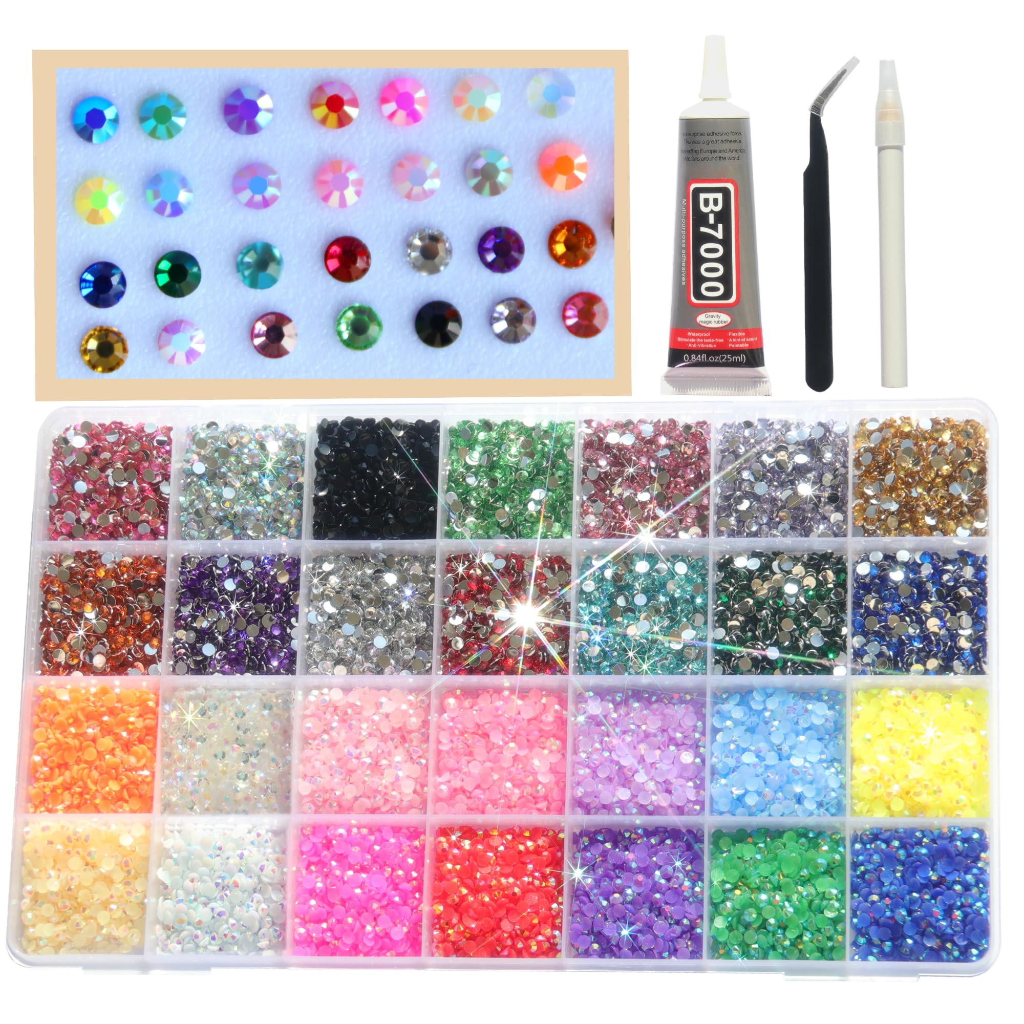 Rhinestones for Bedazzling for Crafting, Bedazzled Gems Rhinestone Kit, Bedazzling Gems Flat Back Crafts, 28 Mixed 3mm Flatback Rhinestones Jewels for