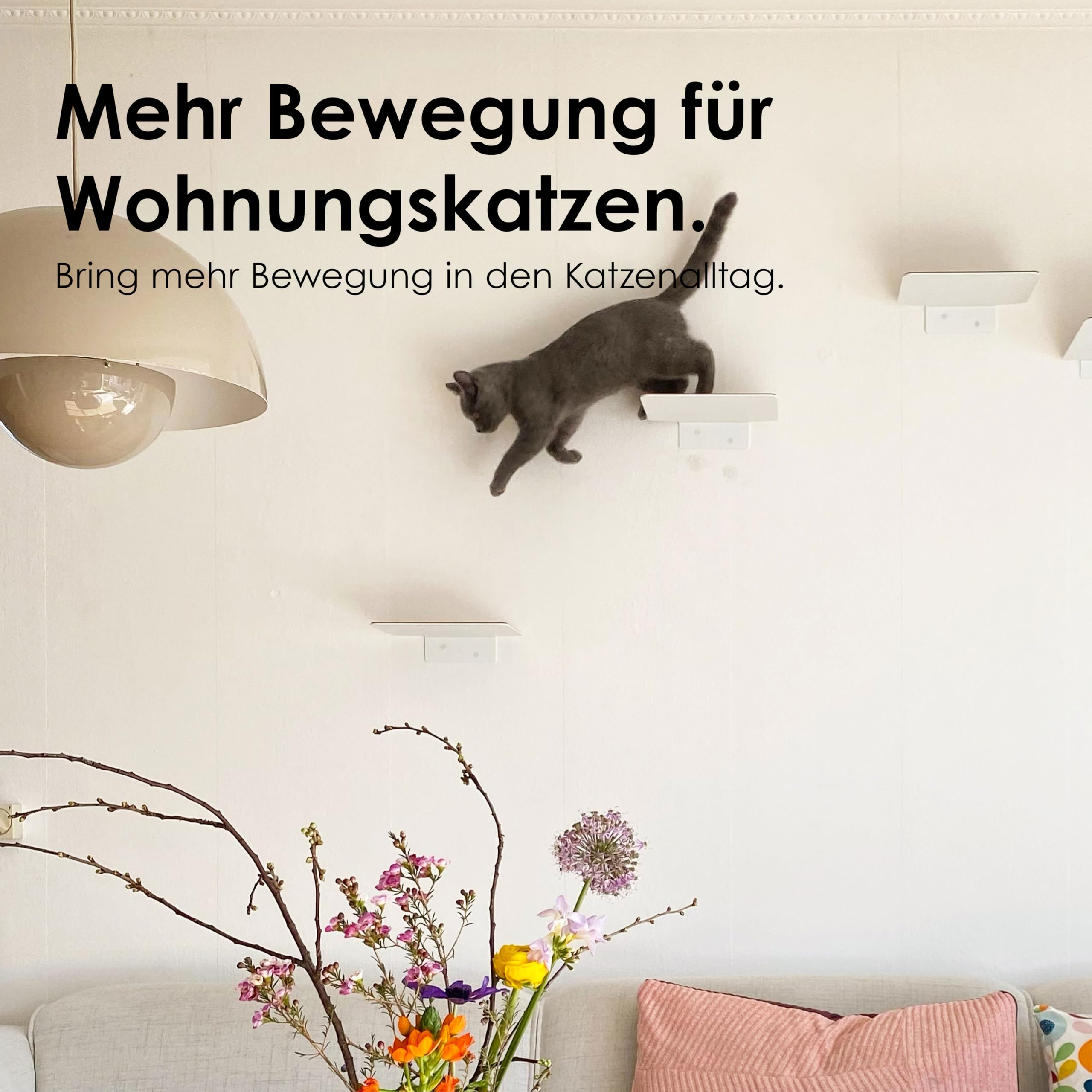 LucyBalu® Steps Katzentreppe mit Filzauflage I Wandstufen aus Metall 3er Set 18 x 18 cm I Katzenleiter für Wand I Filigrane Optik I für Katzen bis 7 kg I Weiß/Sand