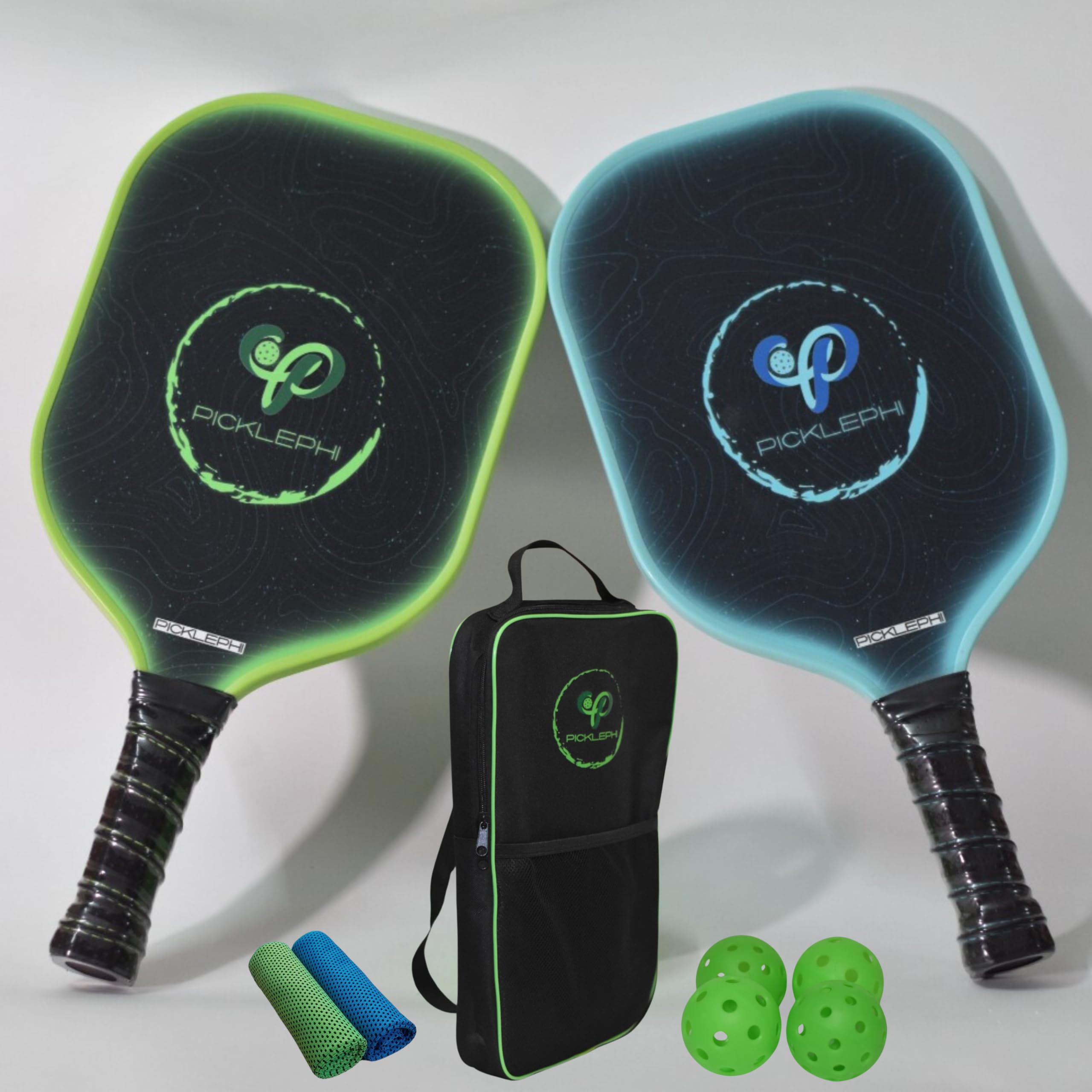 PicklephiPickleball Paddles Set of 2 | Glow in The Dark Pickleball Paddle and Balls | Pickle Ball Rackets 2 Pack | USAPA Fiberglass Pickleball Sets | Cute Pickleball Paddles Gifts for Women Men