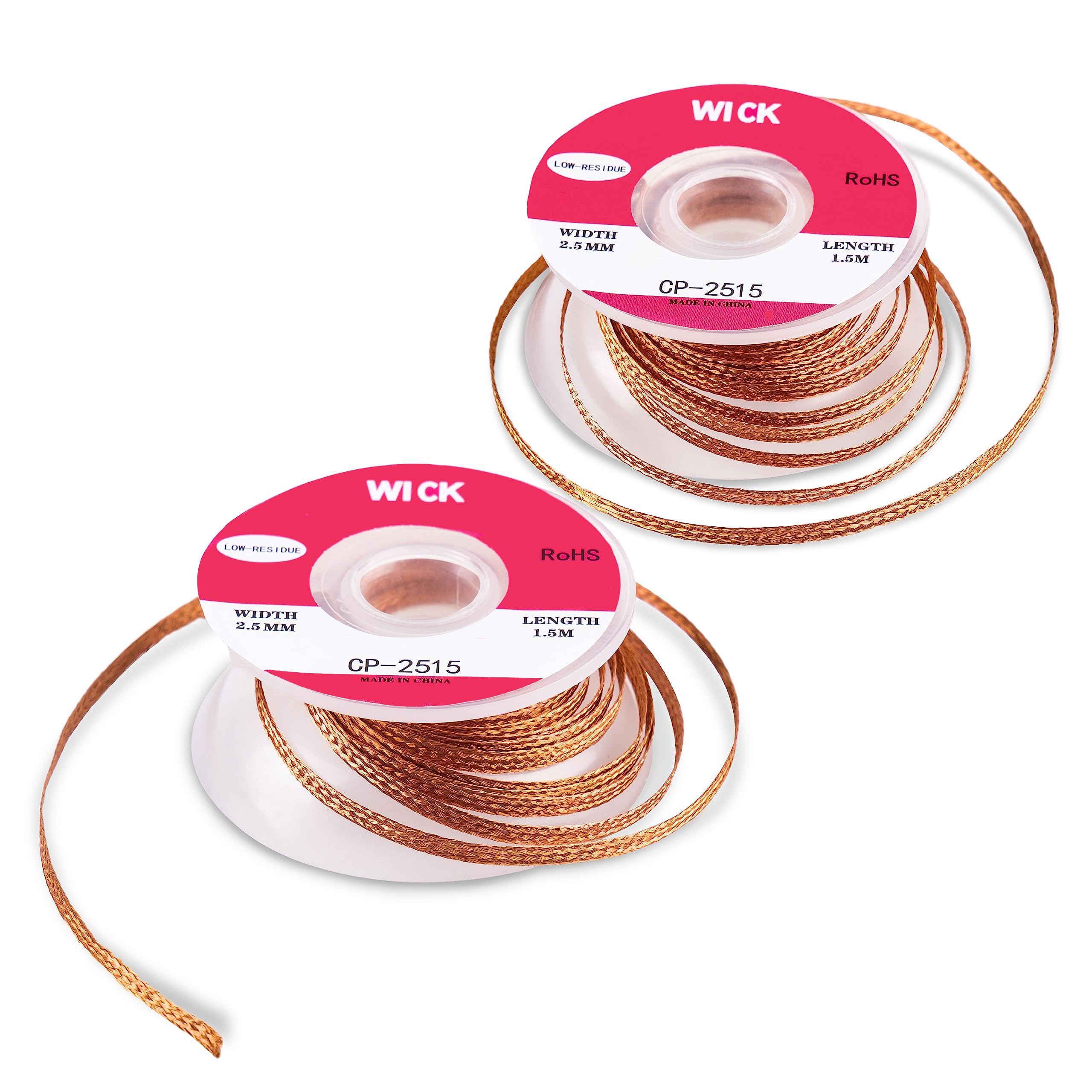 Fogcosy Pack Of 2 Solder Wick Braid, 2.5Mm W 0.10'' L 5' Solder Wick, Desoldering Wick With Flux No-Clean Electronic Desoldering Copper Wire, Desoldering Wick Braid Remover, Desolder Soldering