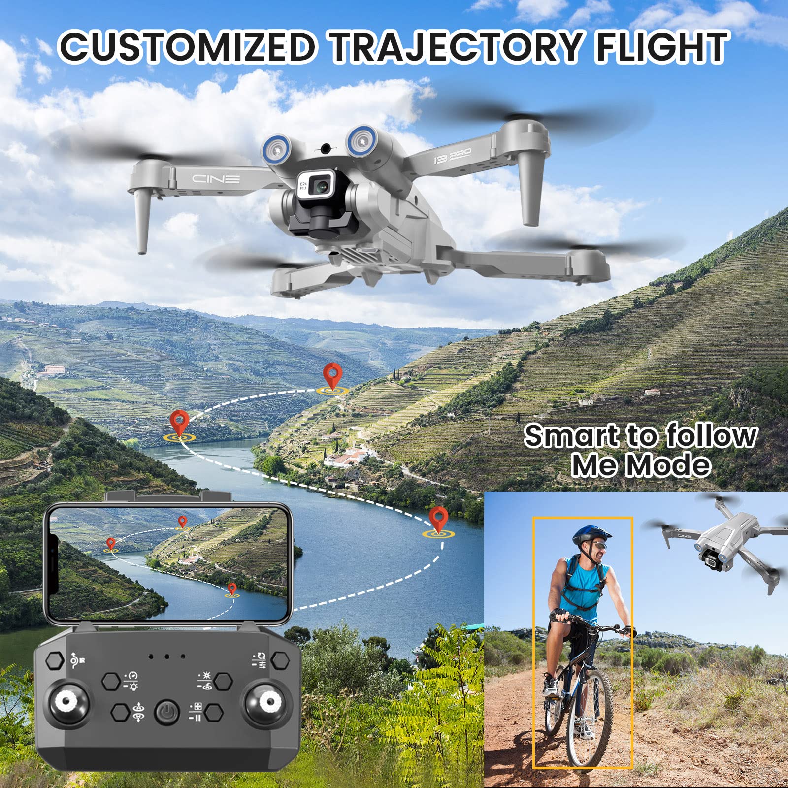 Drone pieghevole con fotocamera per principianti, RC Quadcopter drone con app WIFI FPV Live Video, atteggiamento dell'altezza, modalità headless One-Key, atterraggio per adulti e bambini