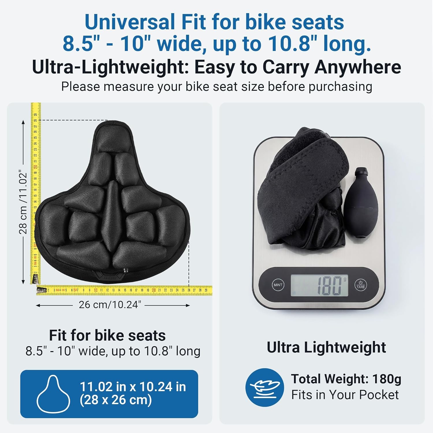 DAWAY F1 3D Inflatable Air Bike Seat Cushion Cover – Large, Wide Bike Saddle Cover, Shock-Absorbing & Breathable Adjustable Comfort Pad for Peloton, Indoor, Road, Mountain, Outdoor Bikes & Commuting