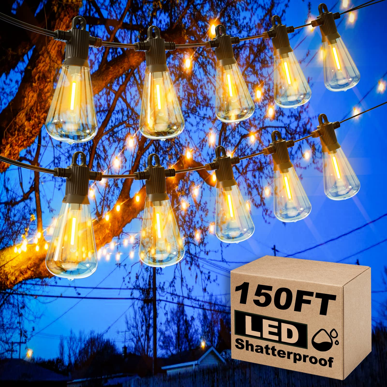 【初回限定】 2022 Update 48ft LED Outdoor String Lights with Shatterproof
