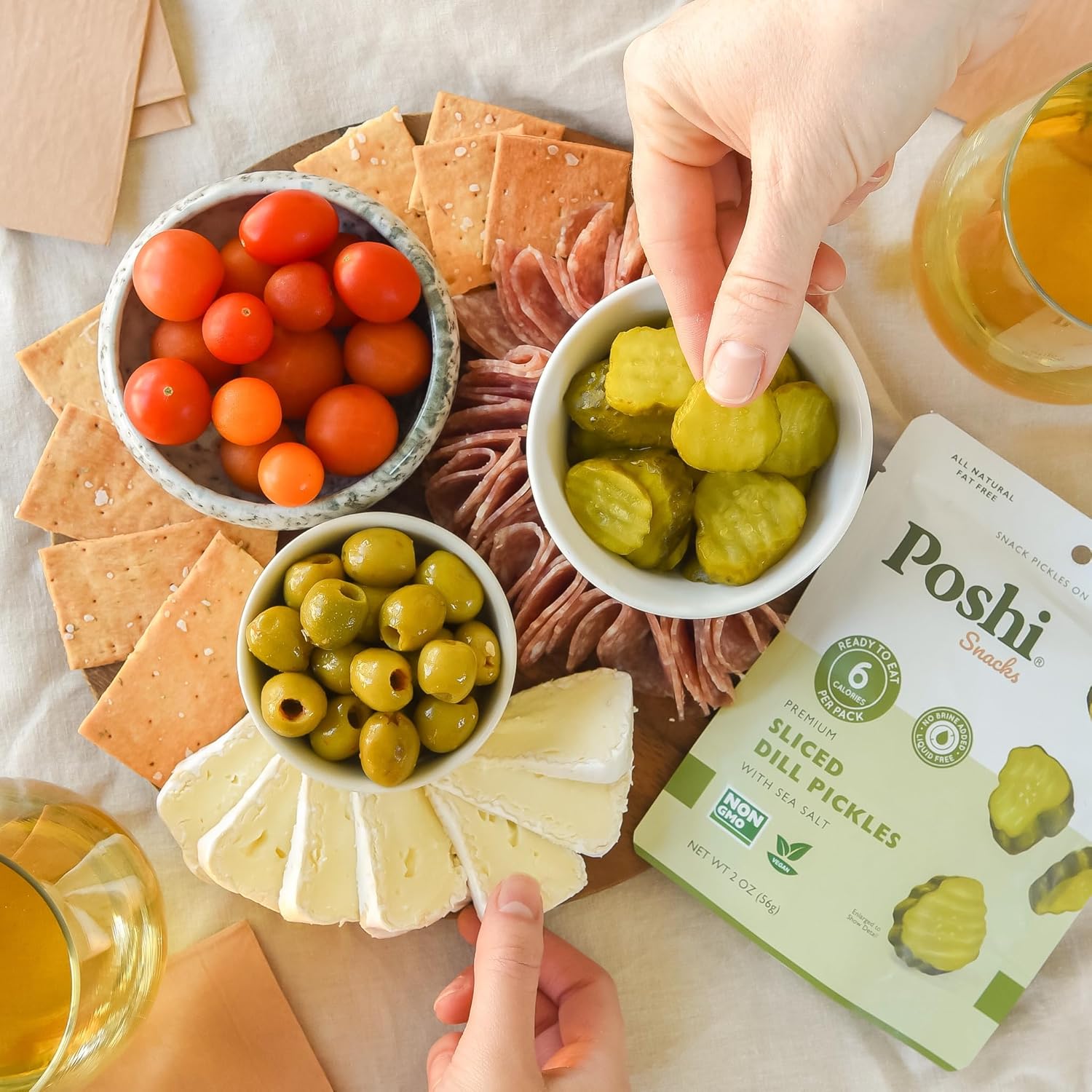 Poshi Sliced Dill Pickles with Sea Salt - Ready-to-Eat Premium Sliced Pickles, Ideal for Meal Toppers & Snacks, 6 Calories Per Pack, 10 Packs (2 oz Each)