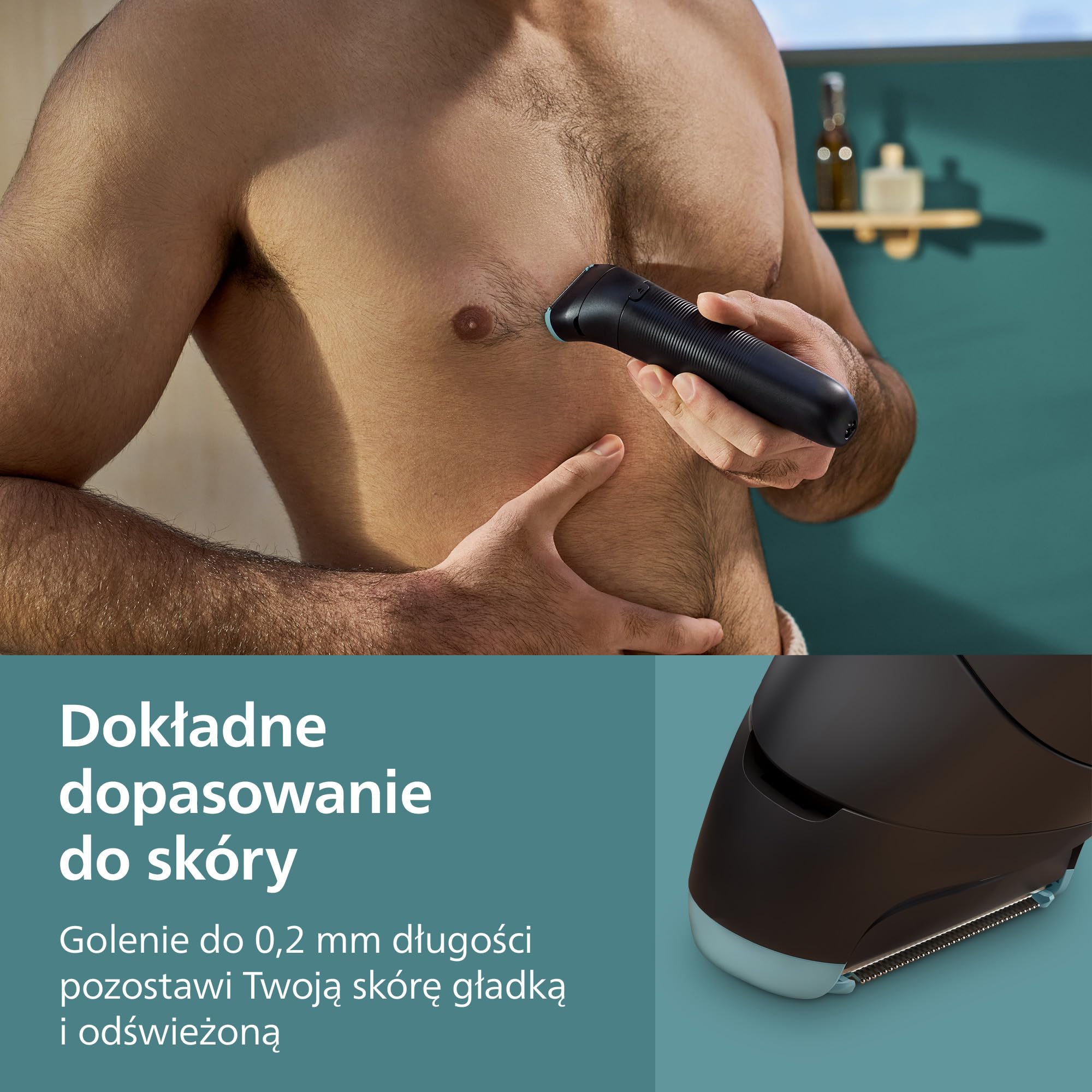 Philips Body Groomer Seria 5000 – trymer do ciała dla mężczyzn Triple Protect, Zapewnia golenie okolic intymnych, Trymer jest w pełni wodoodporny, a jego czas działania wynosi 100 minut; BG5485/30