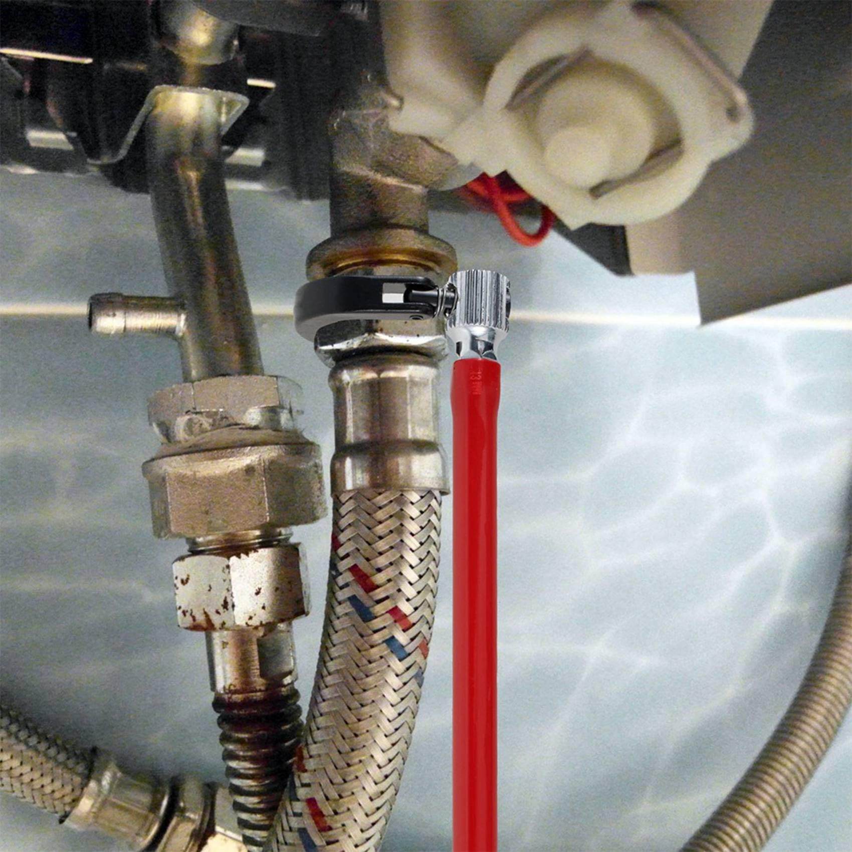 3X Llave de Grifo, Llave de Tubo de Fontanero de Acero Al Carbono con 15 Vasos y 3 Mandril, Llave de Tuerca Trasera para Grifo, Llaves para de Cocina, A