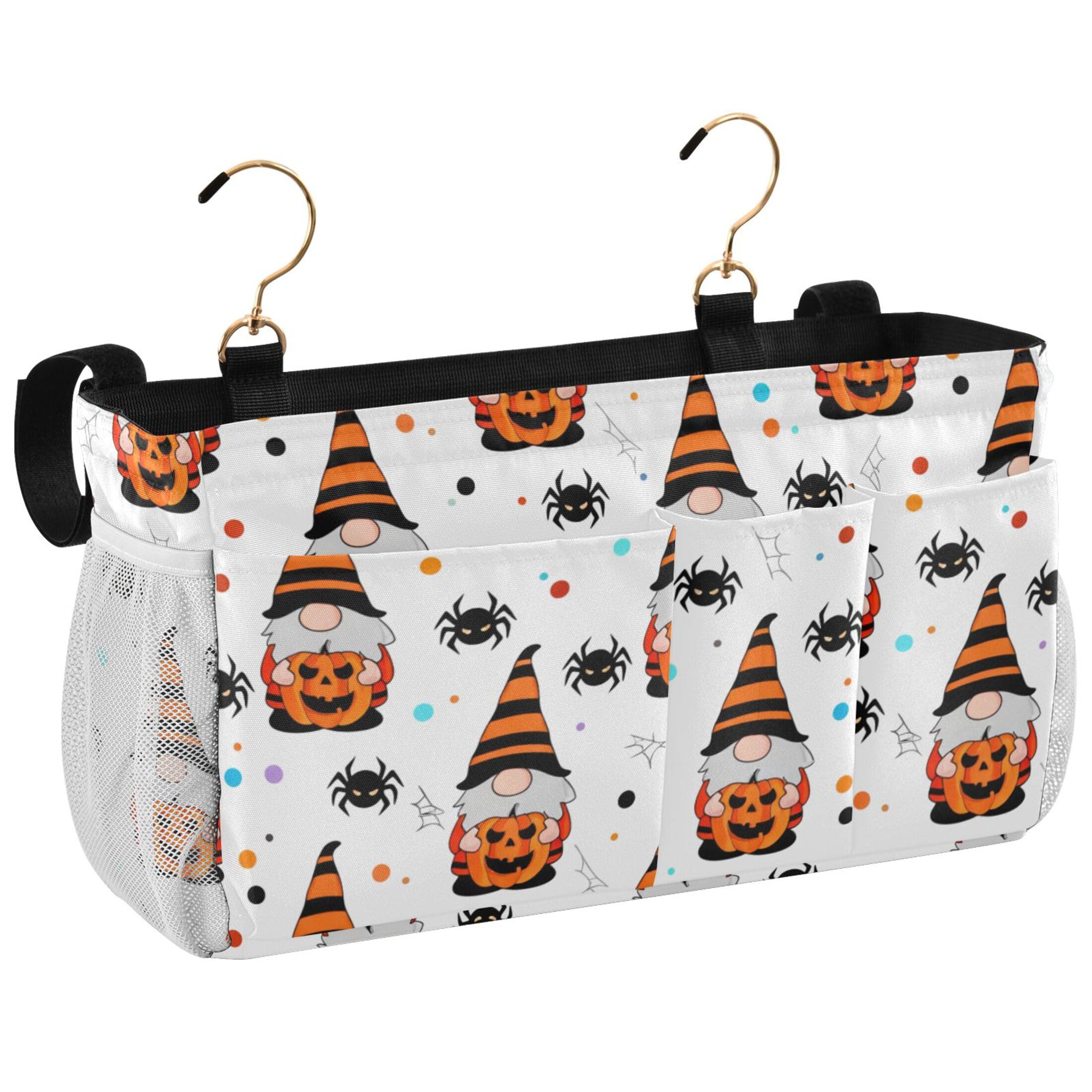 Burbuja Gnomes Holding Jack O Lanterns Bedside Caddy Hanging Storage Organizer with 2 Straps and Hooks for Home College Dorm Bunk Bed Hospital Bed Crib