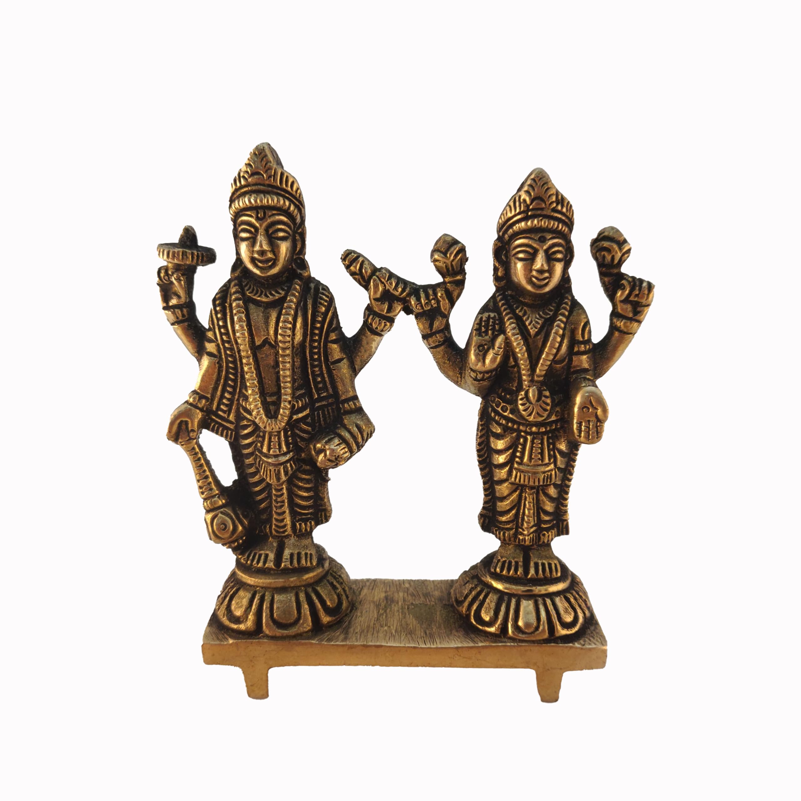 Anjini Brass Laxmi Narayan Vishnu Lakshmi Idol Solid Pital Murti Standing 10.5 cm Smiling Face