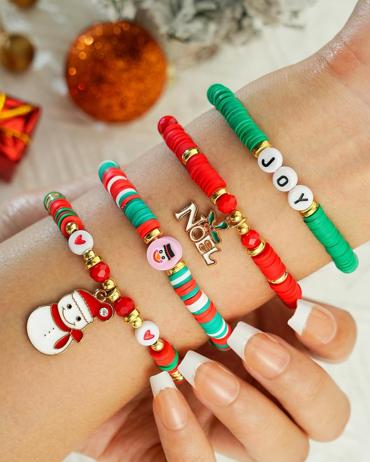 5 Pack Christmas Bracelets Women Clay Bead Bracelet Xmas Decorations Stackable Stretch Friendship Braclets Set for Christmas Gifts Stocking Stuffers Surprise - Image 2