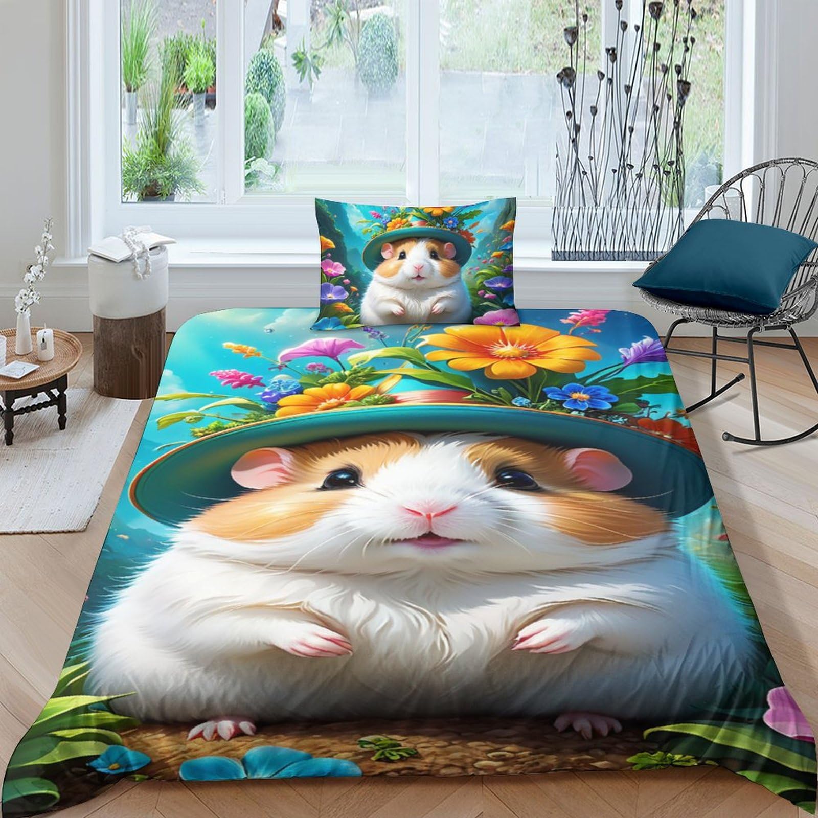Linge de lit hamster 3D housse de couette microfibre 135x200 et taie d'oreiller respirante single
