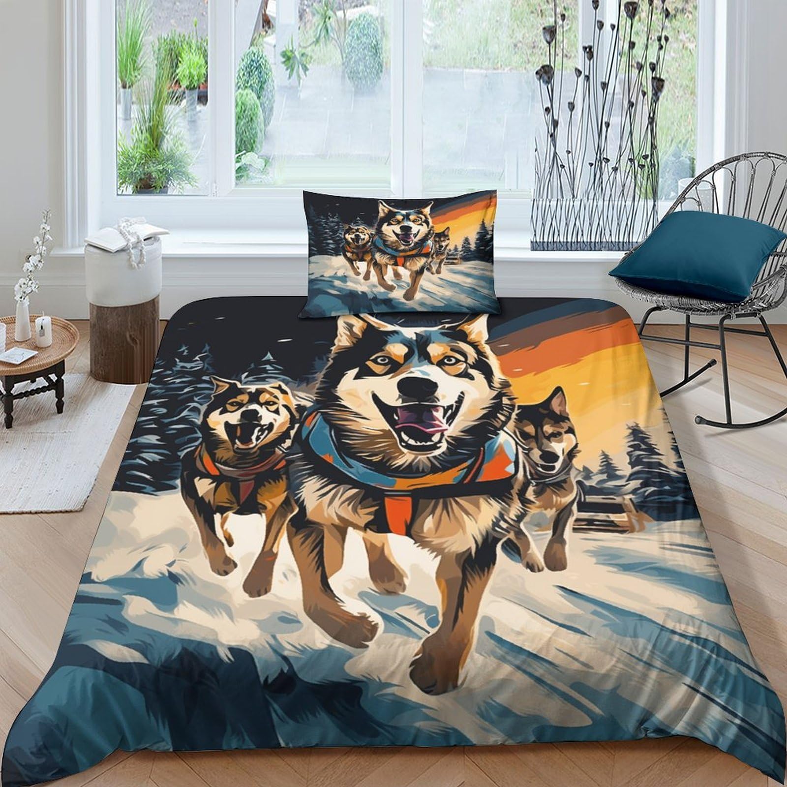 Parure de lit Alaskan Sled Dog motif 3D animaux pour nuit douce 135x200