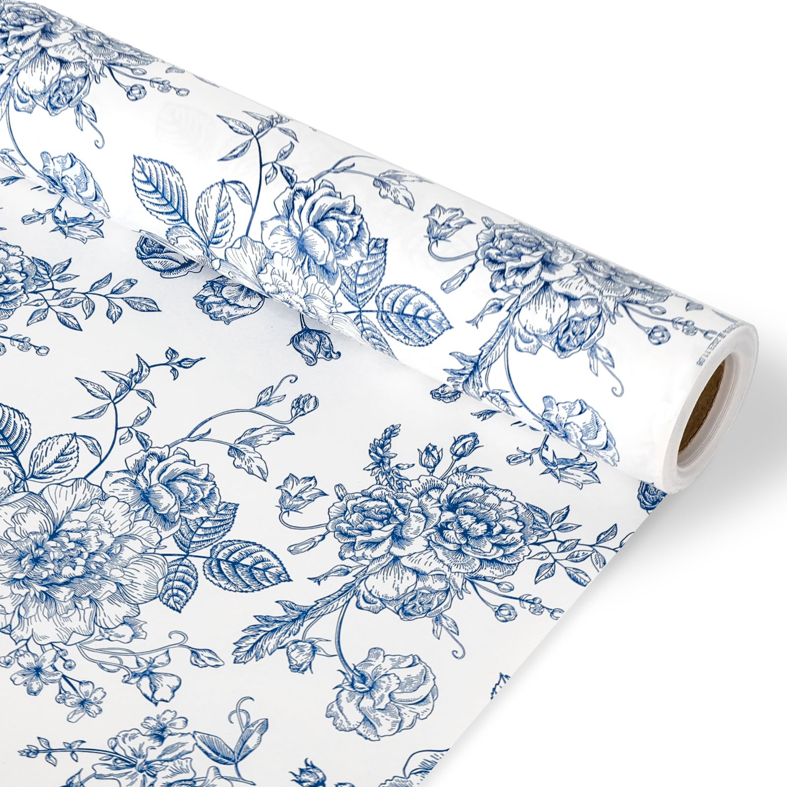 JarThenaAMCS Blue White Floral Wrapping Paper -Mini Roll- 17 In x 16.4 Ft Chinoiserie Flower Gift Wrap Paper for Wedding Baby Shower Birthday Party