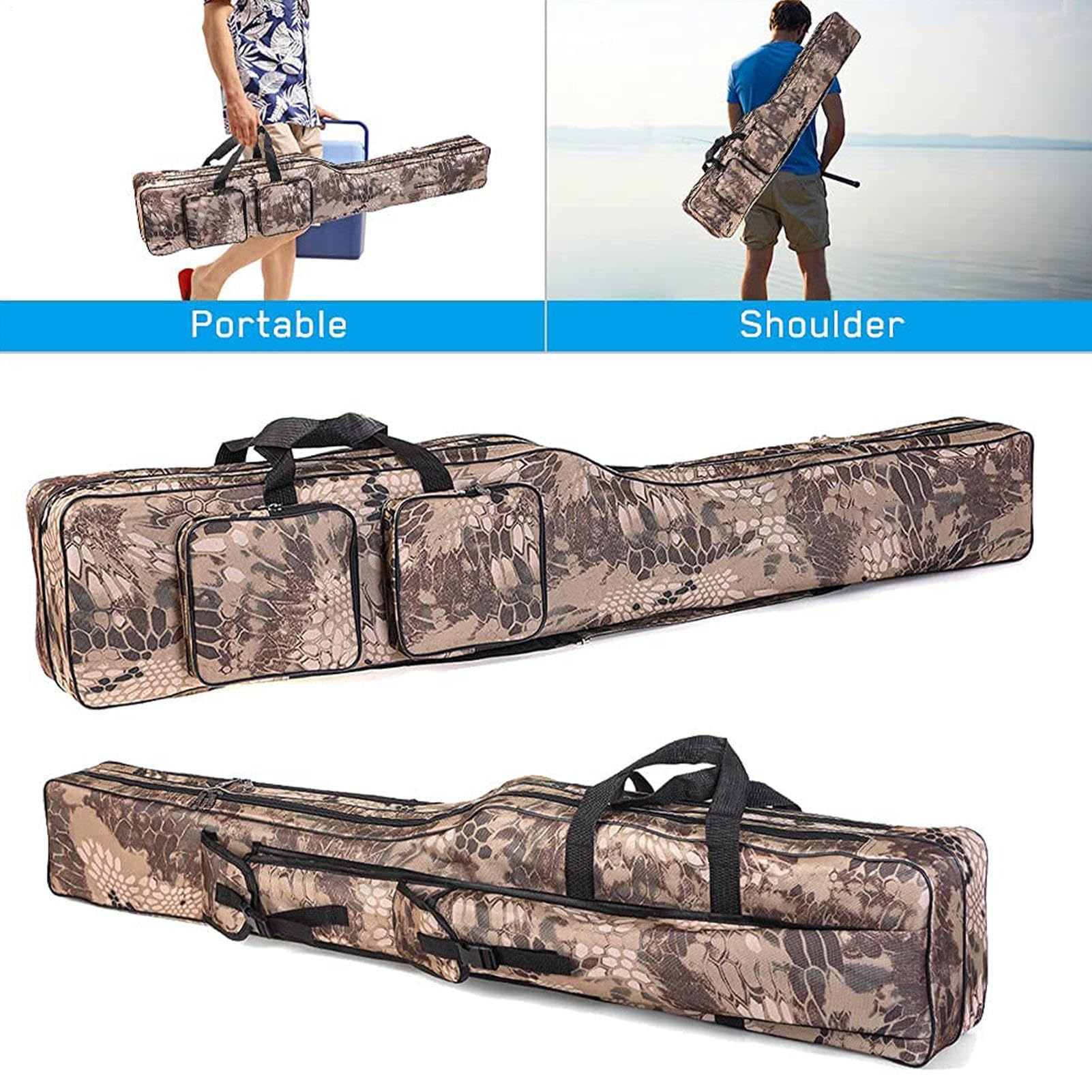 Borsa Portacanne Da Pesca Supporto per Canna a 2 con 4 Tasche | Contenitore Rinforzato per Canna da Pesca per Spiaggia Campeggio Escursionismo Lago Acqua Salata Kayak
