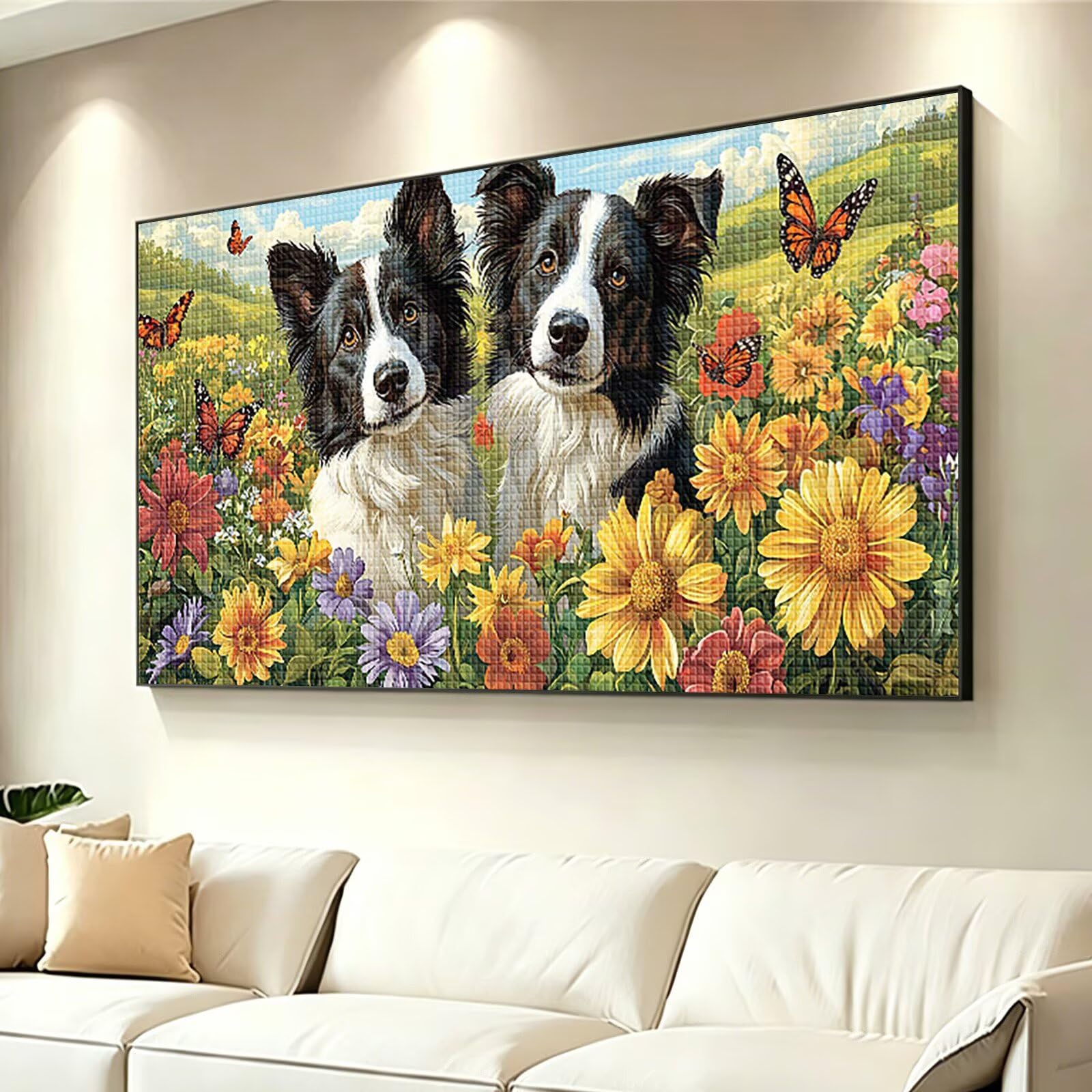 Diamond Painting Adultos Perro Pintura Diamante, Flor Diamond Painting 5D Completo, DIY Cuadrado Cristal Bordado Punto de Cruz Cuadros de Diamantes para Decoracion Hogar, Regalo Mujer 160x80cm 0J-292
