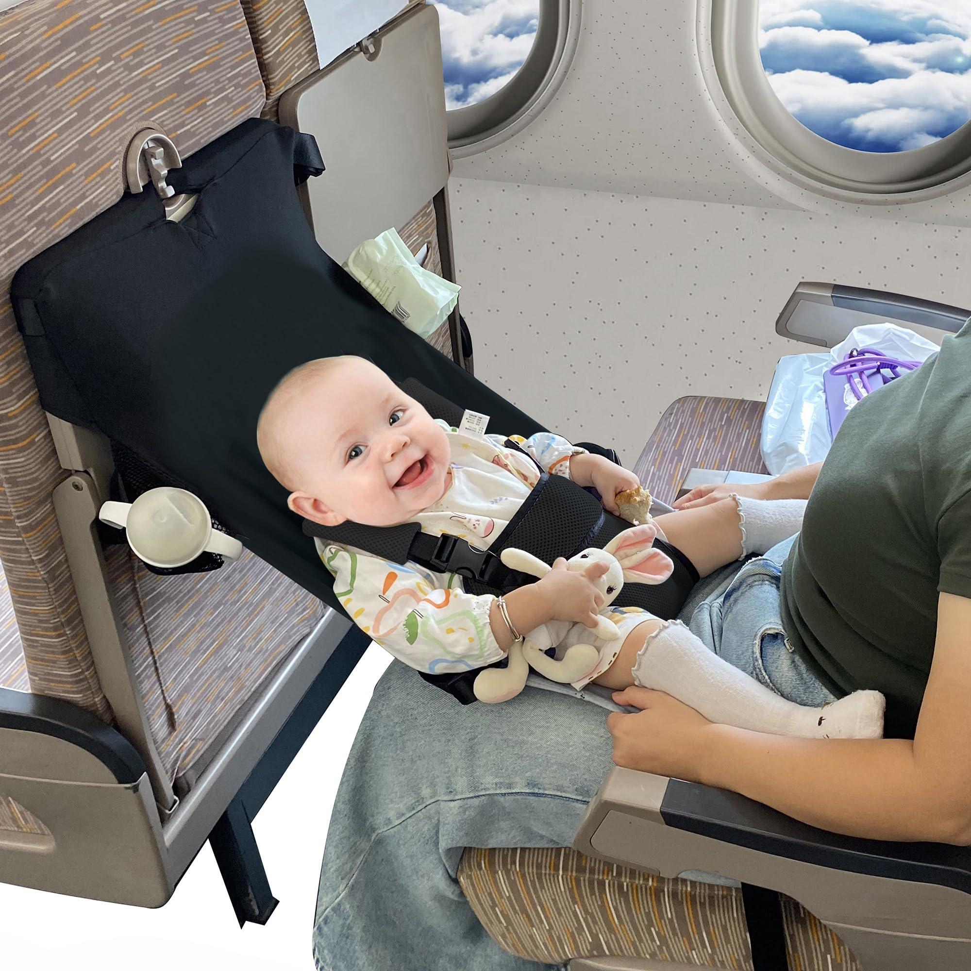Baby Airplane Bed, Baby Travel Essentials for Flying, Portable Plane Seat Foot Rest Extender Must Haves for Infants Under 8 Months (Black)
