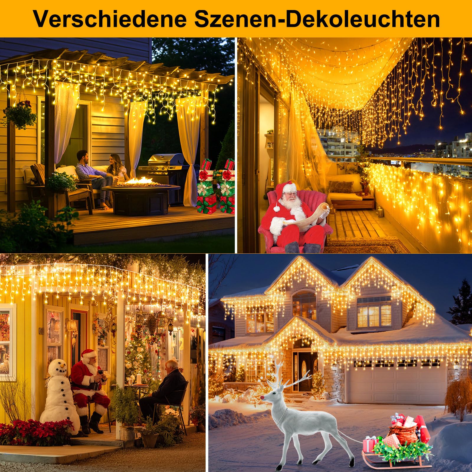 Solar Eisregen Lichterkette,Solarenergie und Wiederaufladbar,20m +5m 660 LED IP65 Wasserdicht, Mit 8 Modi & Timer und Speicher Weihnachtsbeleuchtung Außen für Balkon Fenster Haus Geländer (Warm-Color)