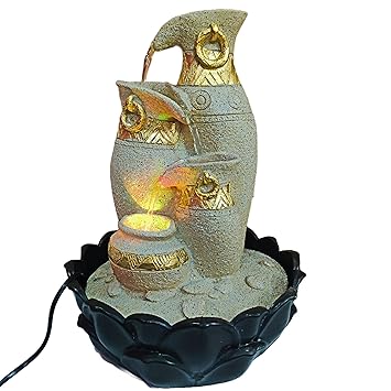 ALILA Table Top Water Fall Fountain for Home Decor with LED Lights Decoration Gift Gifting Item Indoor Outdoor, (LXBXH: 12x9x15 Inch)