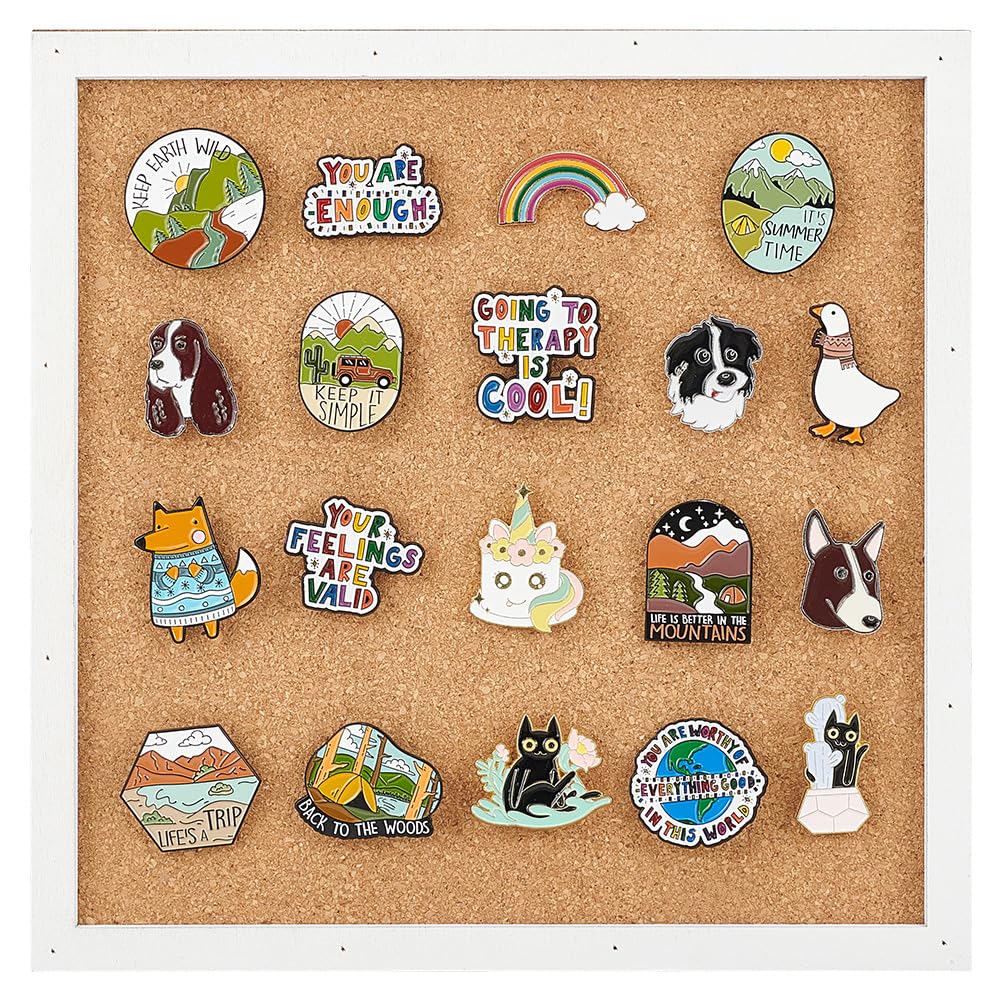 BENECREAT Pin Board Square Cork Board with White Frame, 2cm Thick Wall Mounted Cork Board for Brooch Pin Storage, Office Home Festival Wedding Decor, 19.9x19.9cm