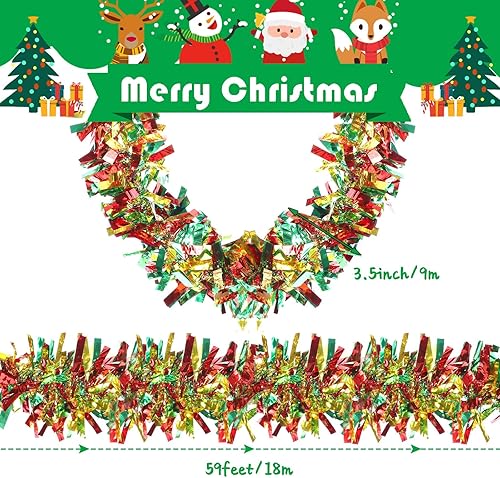 Miniatura 2 de Dingion Guirnalda de oropel de Navidad de 59 pies, adornos metálicos para colgar con purpurina para árbol de Navidad, decoración de interiores y