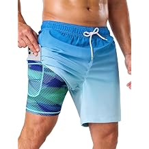 SILKWORLD Mens Swim Trunks with Compression Liner Quick Dry Bathing Suit