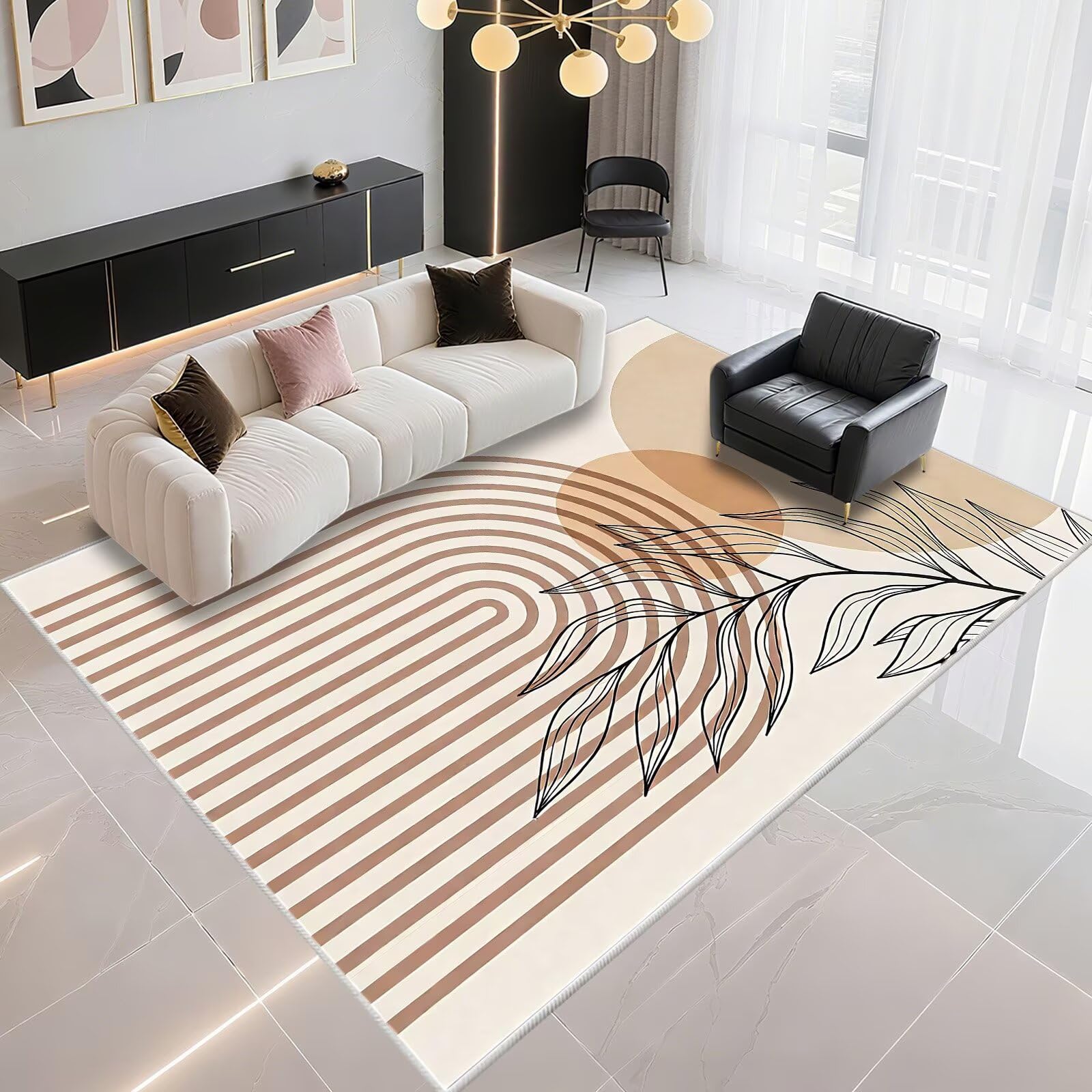 Tapis d'entrée intérieur beige 120x160cm lavable à motif feuilles
