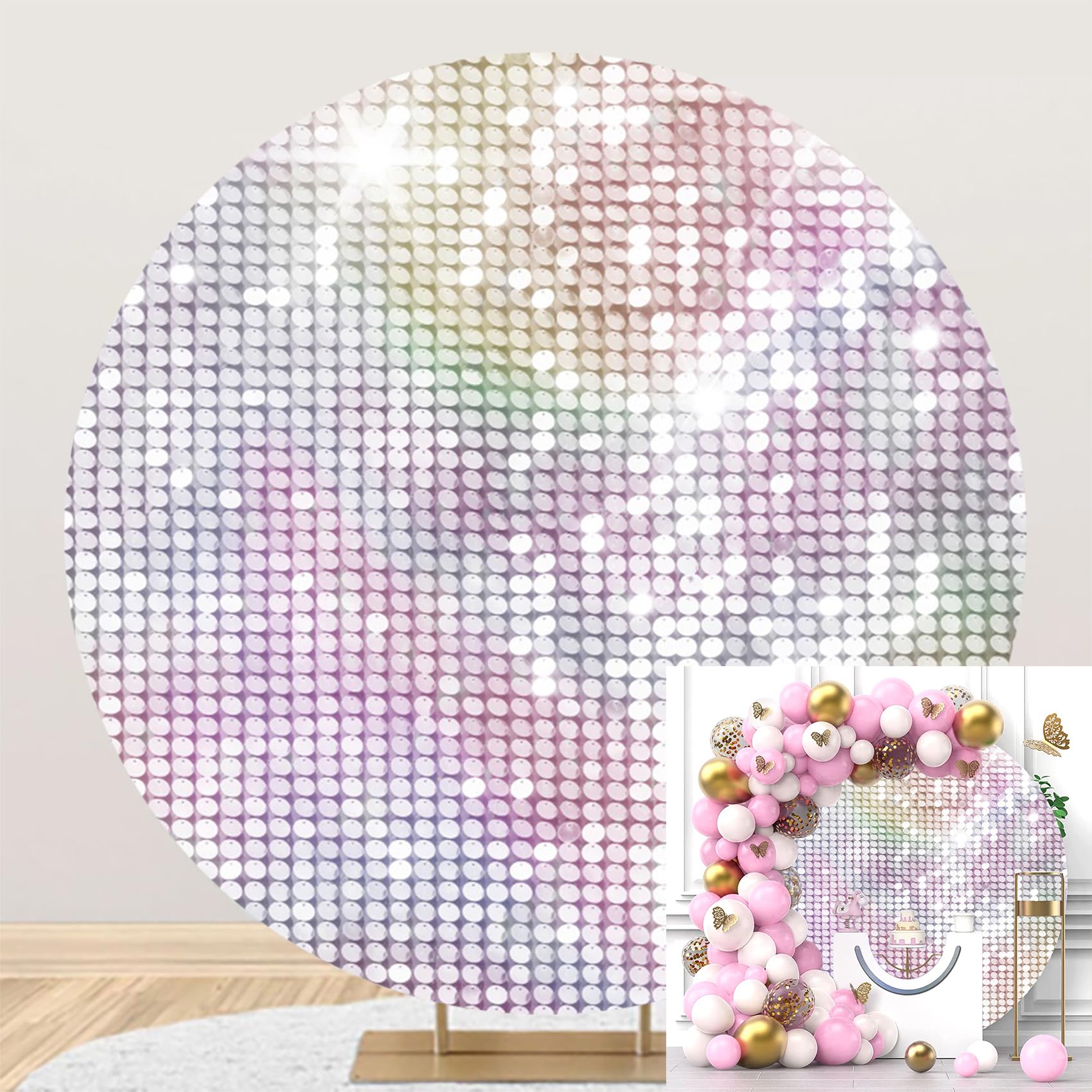 Polyester Diameter 6ft Round Color Not Glitter Sequin Photography Background Modern Abstract Backdrop Birthday Party Baby Shower Decoration Supplies