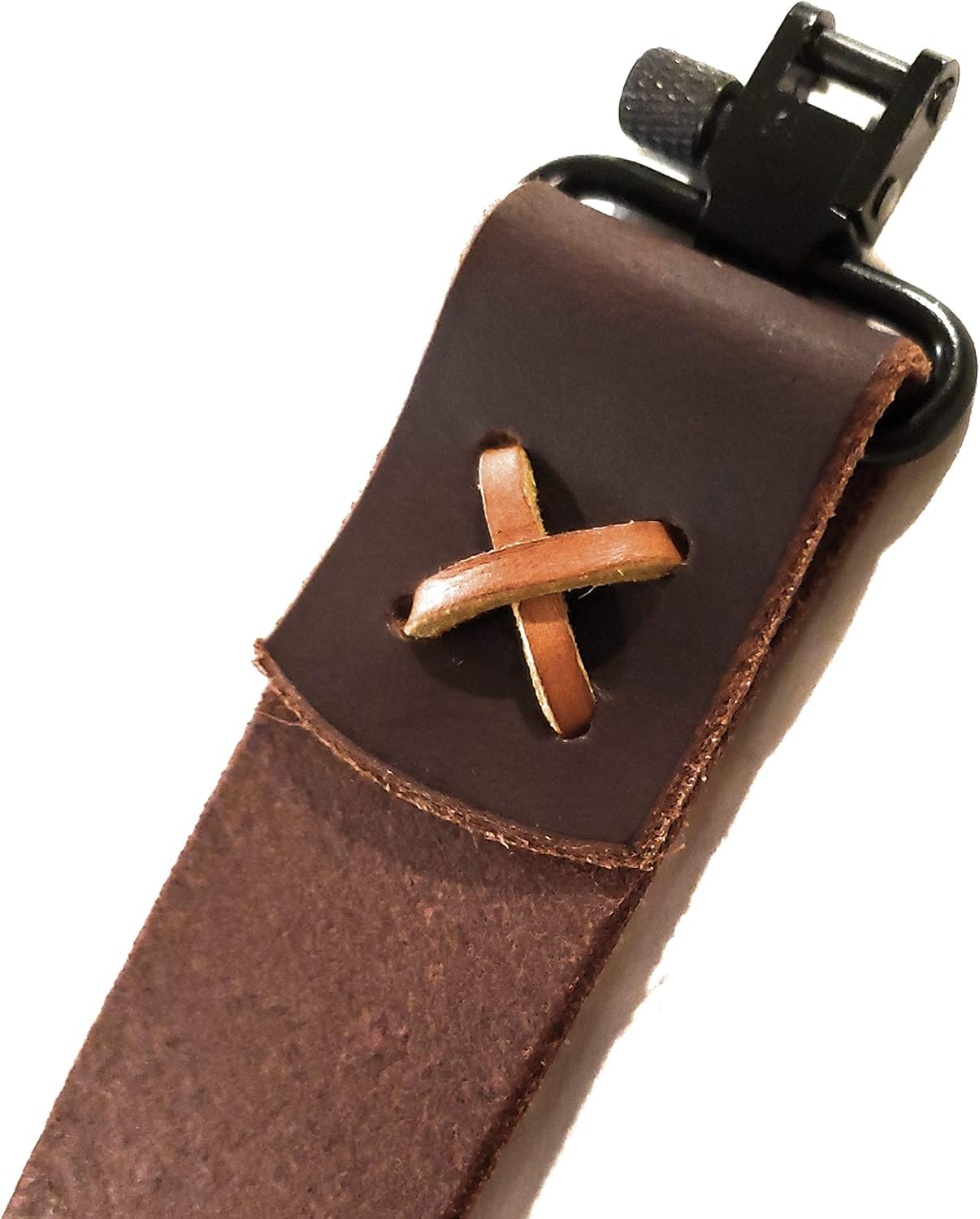 USA Handmade Simple Fixed Length Rifle Sling 1.25" Wide Brown Buffalo Leather Rawhide Lace Black SWIVELS Included! Two Point Gun Sling (Model FL)