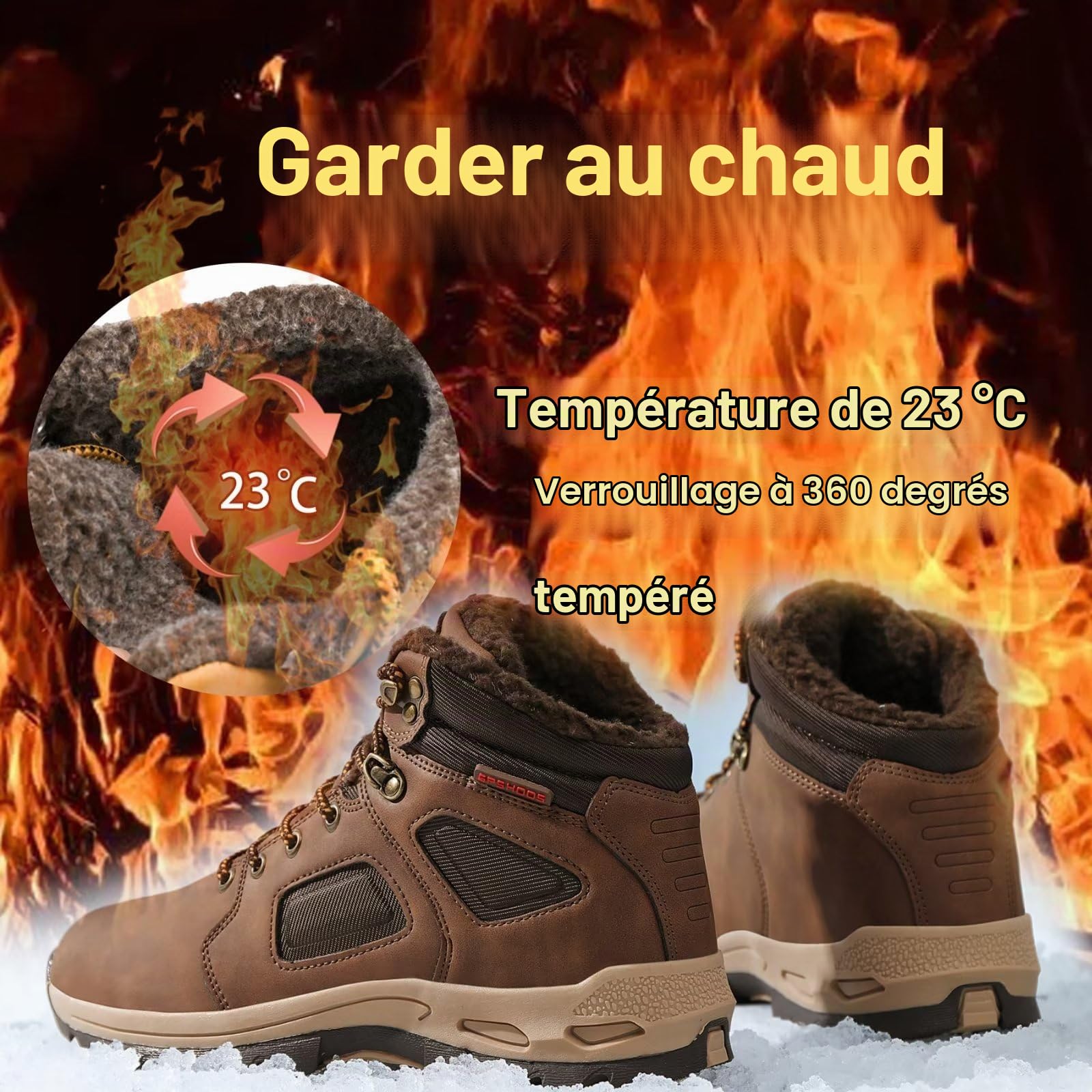 Bottes de Neige Homme Snow Boots Hiver Bottes de Randonnée Impermeable Trekking Chaudes Chaussures