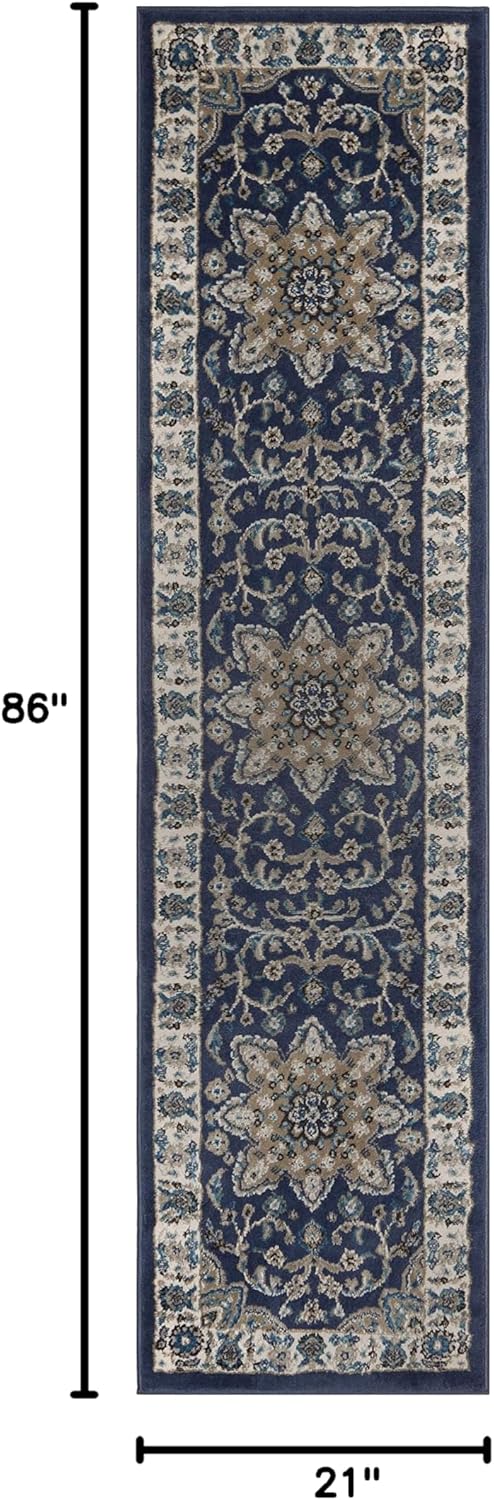 Home Dynamix Tremont Magnolia Rug, 1'8"x7'2" Runner, Navy/Ivory