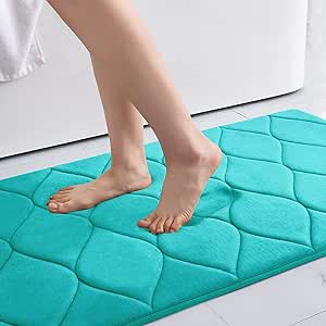 Colorxy Memory Foam Bathroom Rugs, Ultra Soft & Non-Slip Bath Mat, Water Absorbent and Machine Washable Shower Bath Runner Rug for Kitchen Bathroom Floor Carpets, 36"x24", Teal