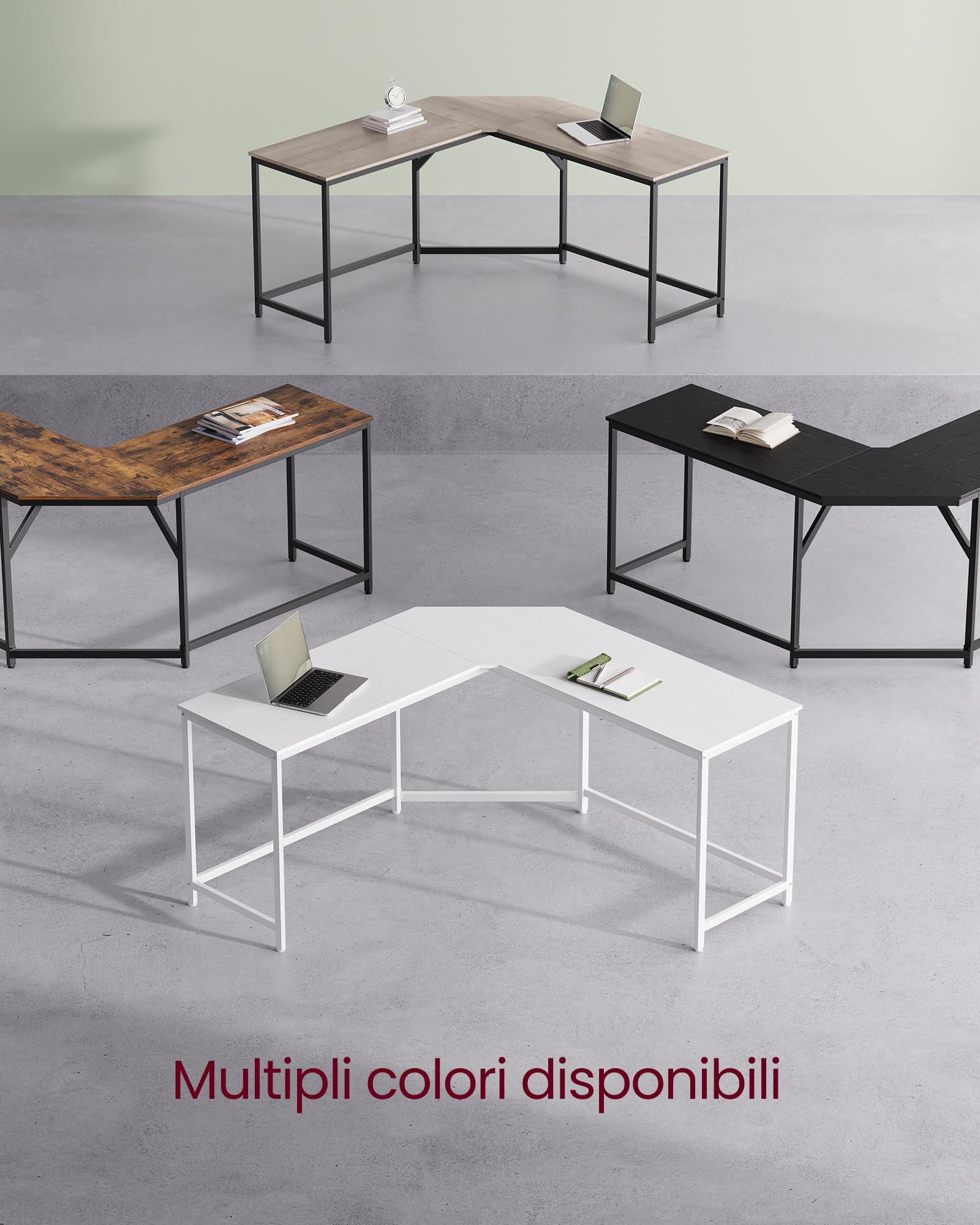 VASAGLE Scrivania Angolare, Scrivania per Computer a Forma di L, 149 x 149 x 76 cm, per Ufficio Studio Gaming, Bianco Acero LWD073W01