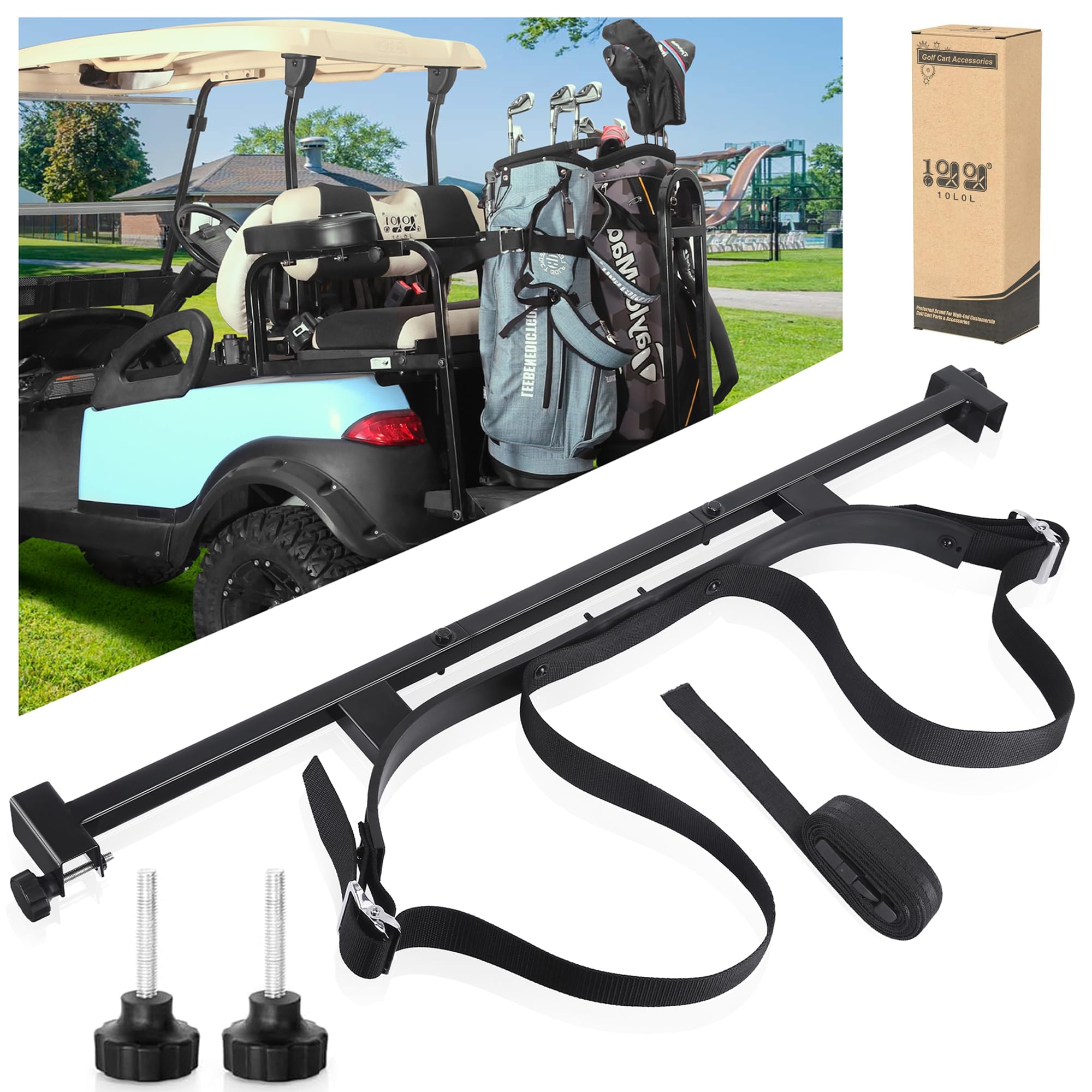 10L0L Uniwersalny regulowany uchwyt na torbę do wózka golfowego, mocowanie kompatybilne z Yamaha, samochodem klubowym, tylnym siedzeniem wózka golfowego EZGO