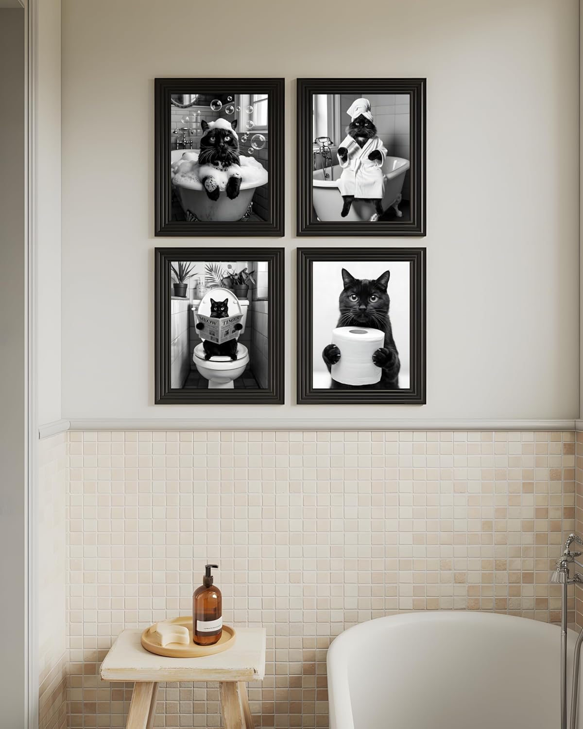 mo art design - Funny Cat Bathroom Poster – Cute Black Cat Toilet Prints, Humorous Pet Posters, Modern Animal Decor, Wall Art Set of 4-8x10 inc, Unframed - Image 6