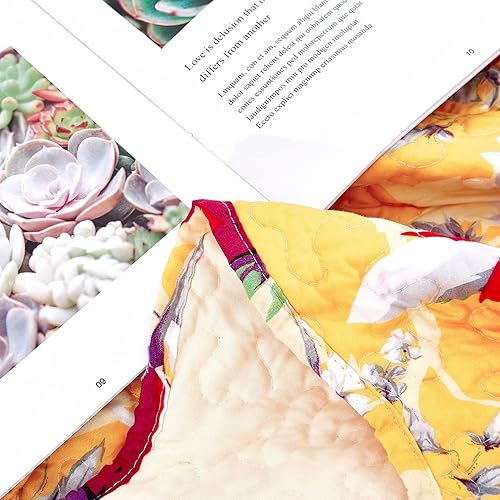 Miniatura 6 de DaDa Bedding - Edredón de regazo floral amarillo, manta acolchada, colibríes, flores rojas de granja para sofá, sofá o cama, bordes festoneados,