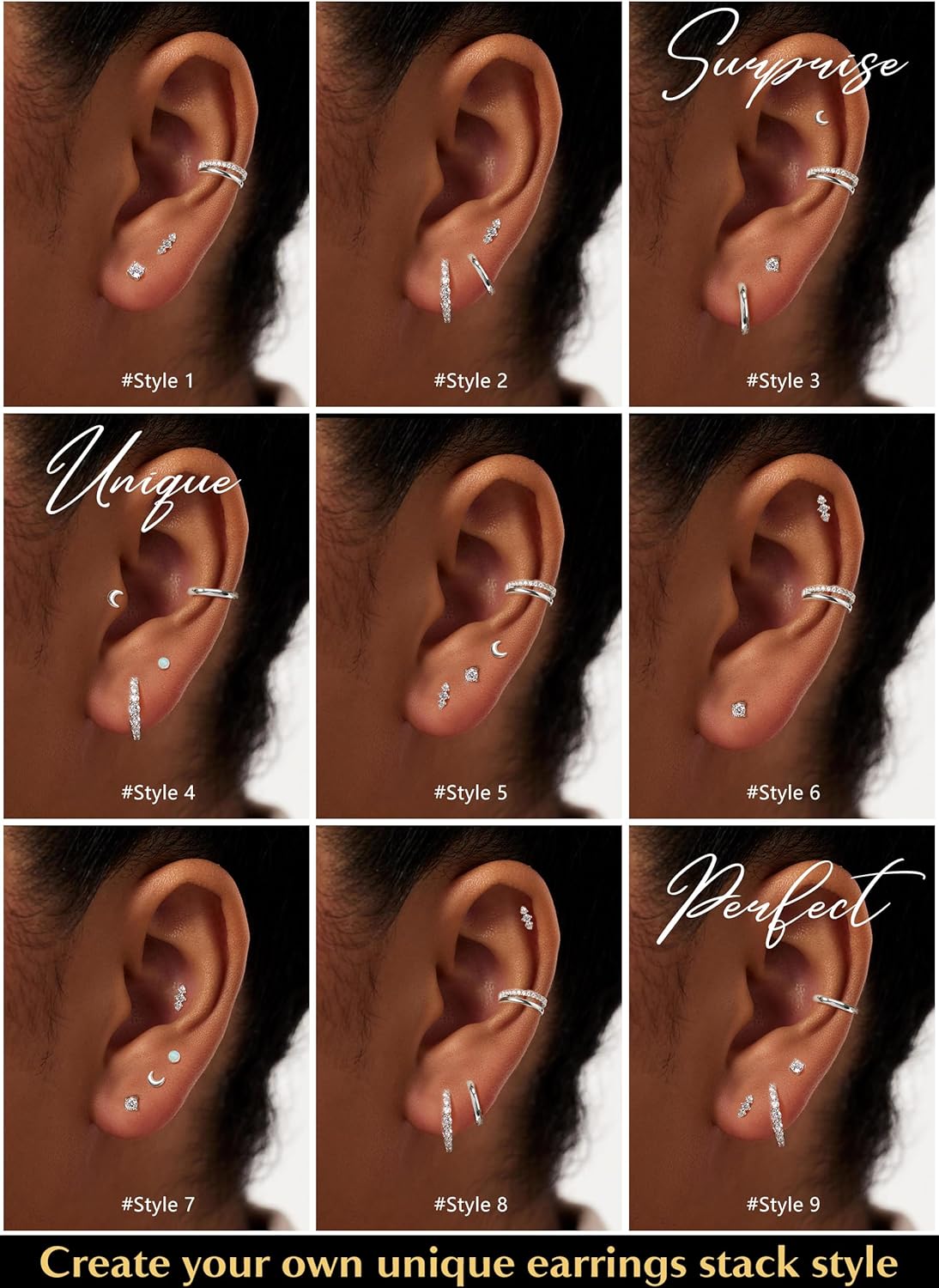 7 Pairs Gold Earrings Set for Women Trendy,Hypoallergenic Surgical Steel Flat Back Cartilage Earring Sets for Multiple Piercing,Lightweight Small Silver Gold Ear Cuff Huggie Hoop Stud Earrings Stacks - Image 3