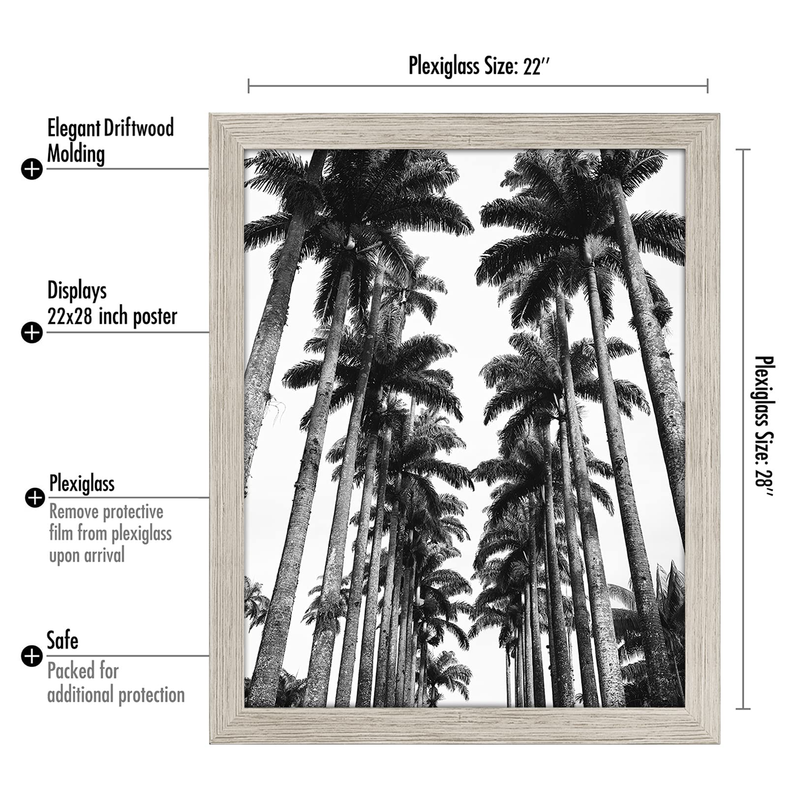 Americanflat 22x28 Poster Frame in Drift Wood with Polished Plexiglass - Horizontal and Vertical Formats with Included Hanging Hardware