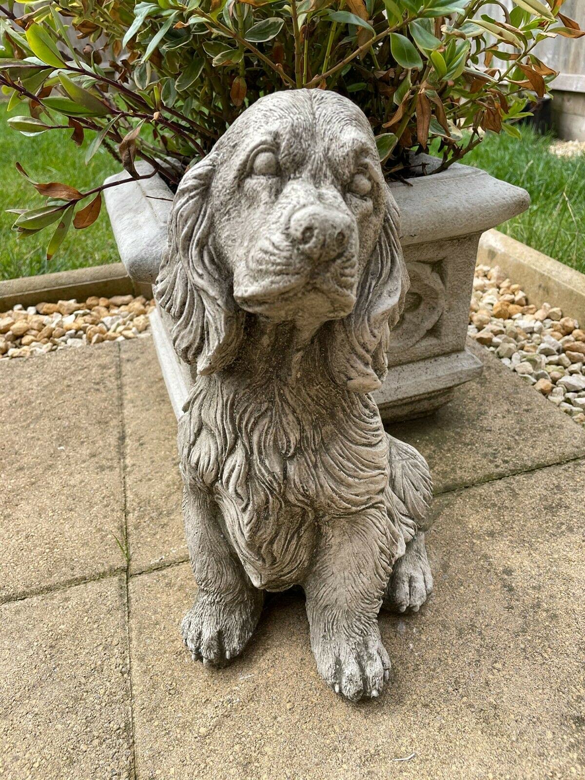 Figura decorativa de piedra de Spaniel | Animal cachorro perro al aire libre escultura de jardín