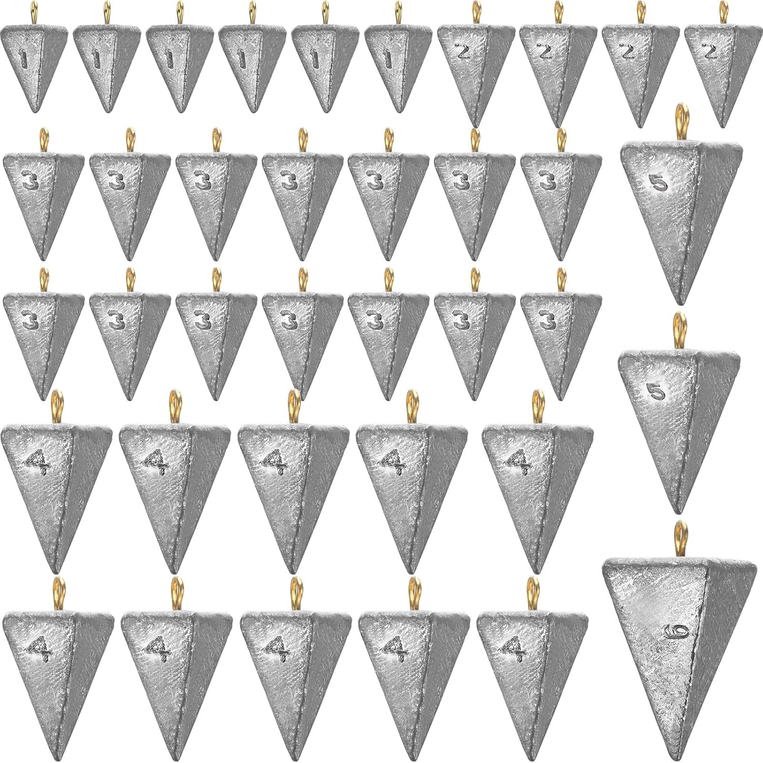 36 Pcs Pyramid Fishing Weights Sinkers Saltwater Pyramid Sinkers Rig Fishing Weights Gear Tackle Surf Casting Freshwater Ocean Catfish (1oz,2oz,3oz,4oz,5oz,6oz)