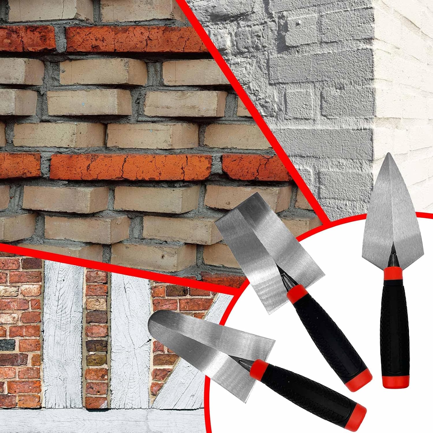 3 Pieces Masonry Trowel Carbon Steel Bricklaying Hand Tool Set | 6" Pointing Trowel, 6" Gauging and 6.3" Bucket Trowel, Hand Tools for Concrete, Cement, Plaster, Tile Construction Projects