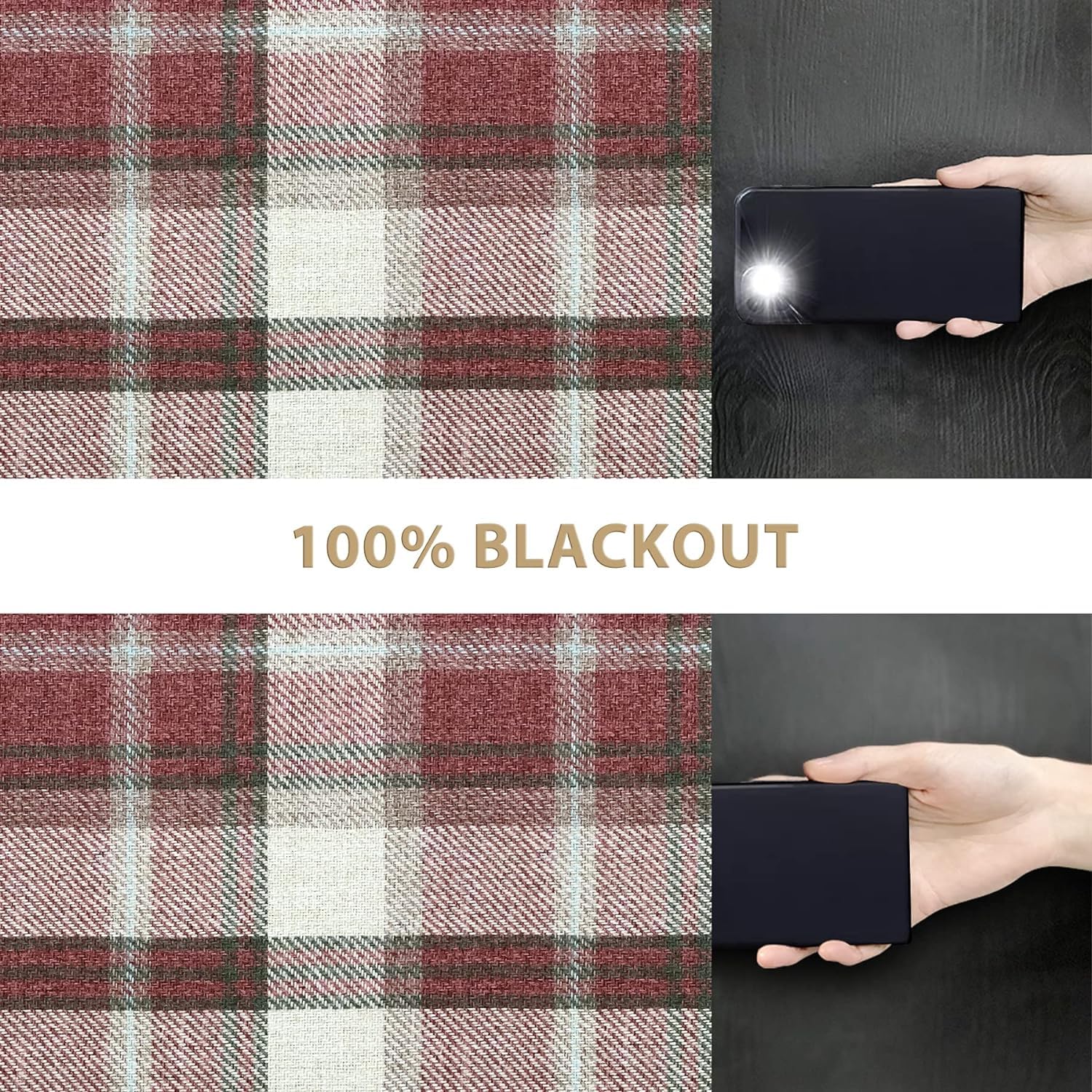 always4u 100% Blackout Curtains Check Eyelet Curtain Bedroom Plaid Woven Brushed Cheque Pair of Highland Woolen Look Window Treatment for Living Room Red 66 * 54 Inches - Image 4