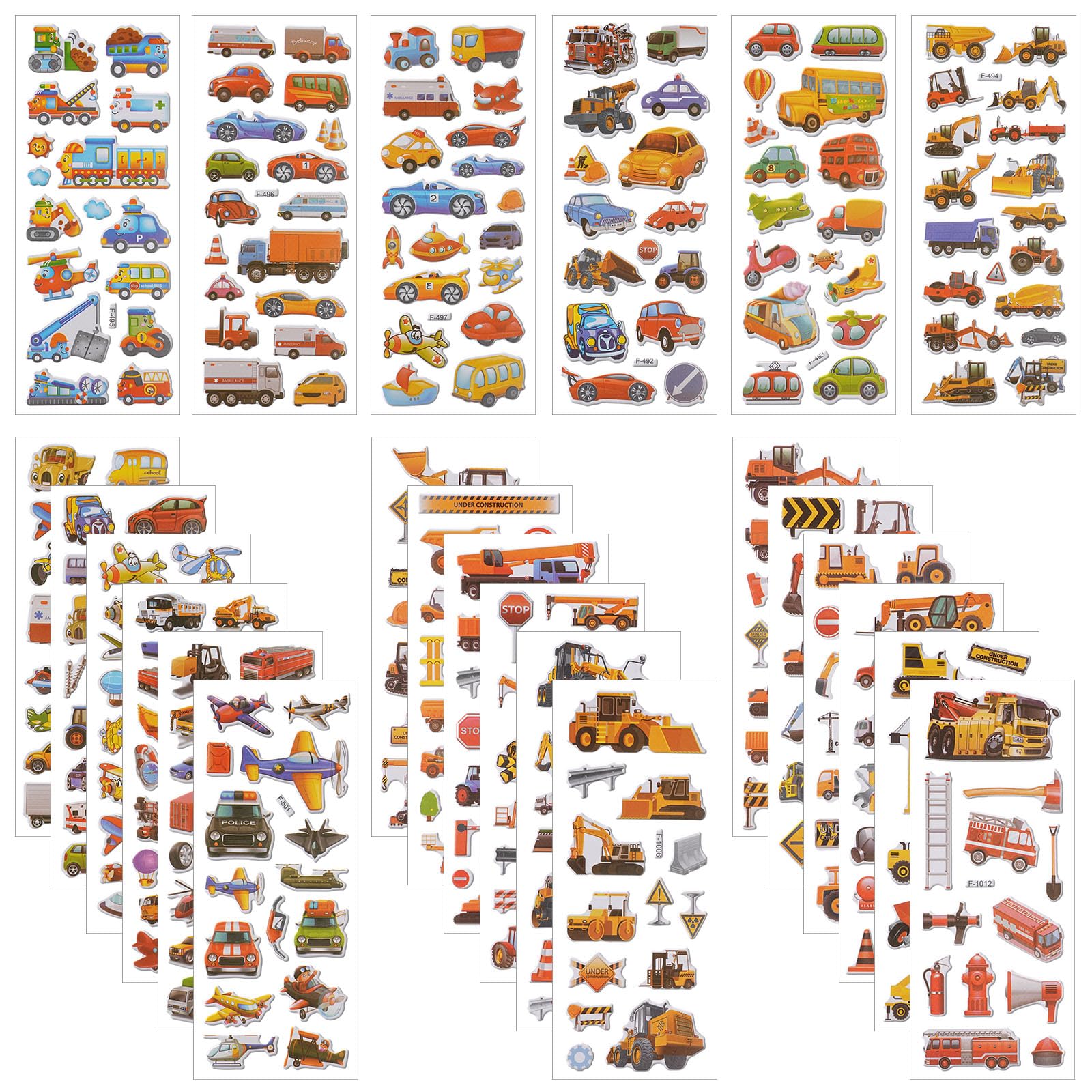 Vicloon 24Sheets - Cars Airplane 3D Stickers, 350+ Puffy Stickers 24 Variety Sheets For Party Rewarding Gifts Scrapbooking Including Cars, Trucks, Airplane And More