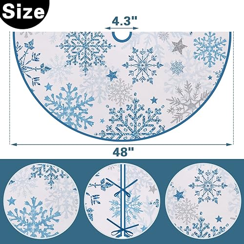 Miniatura 2 de Fzbali Faldón de árbol de Navidad de 48 pulgadas, falda de árbol artificial grande de invierno nevado azul y blanco para decoración del hogar de